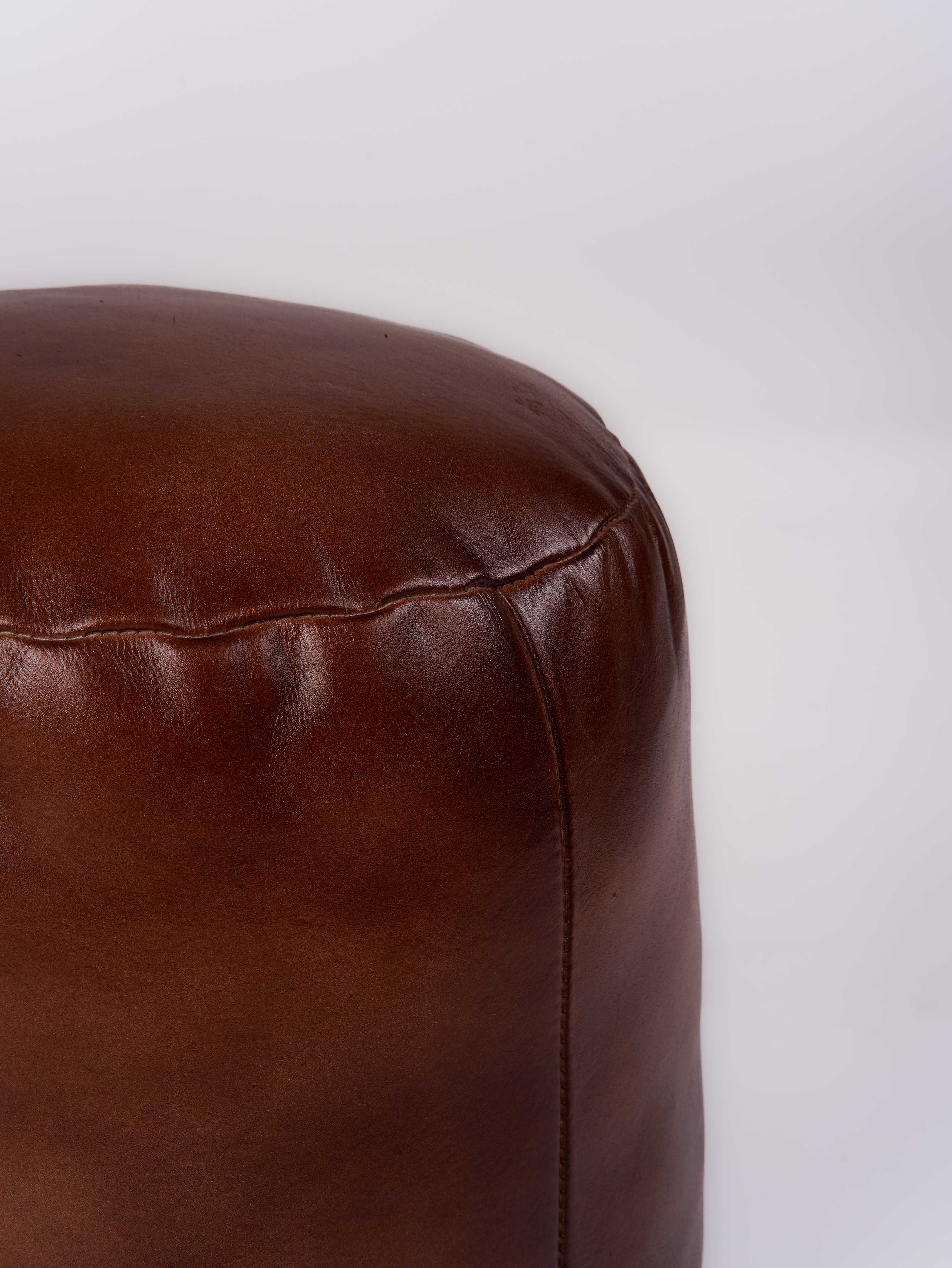 Handmade Buffalo Leather Pouf – Multiple Sizes & Colors | Round or Square | Filled