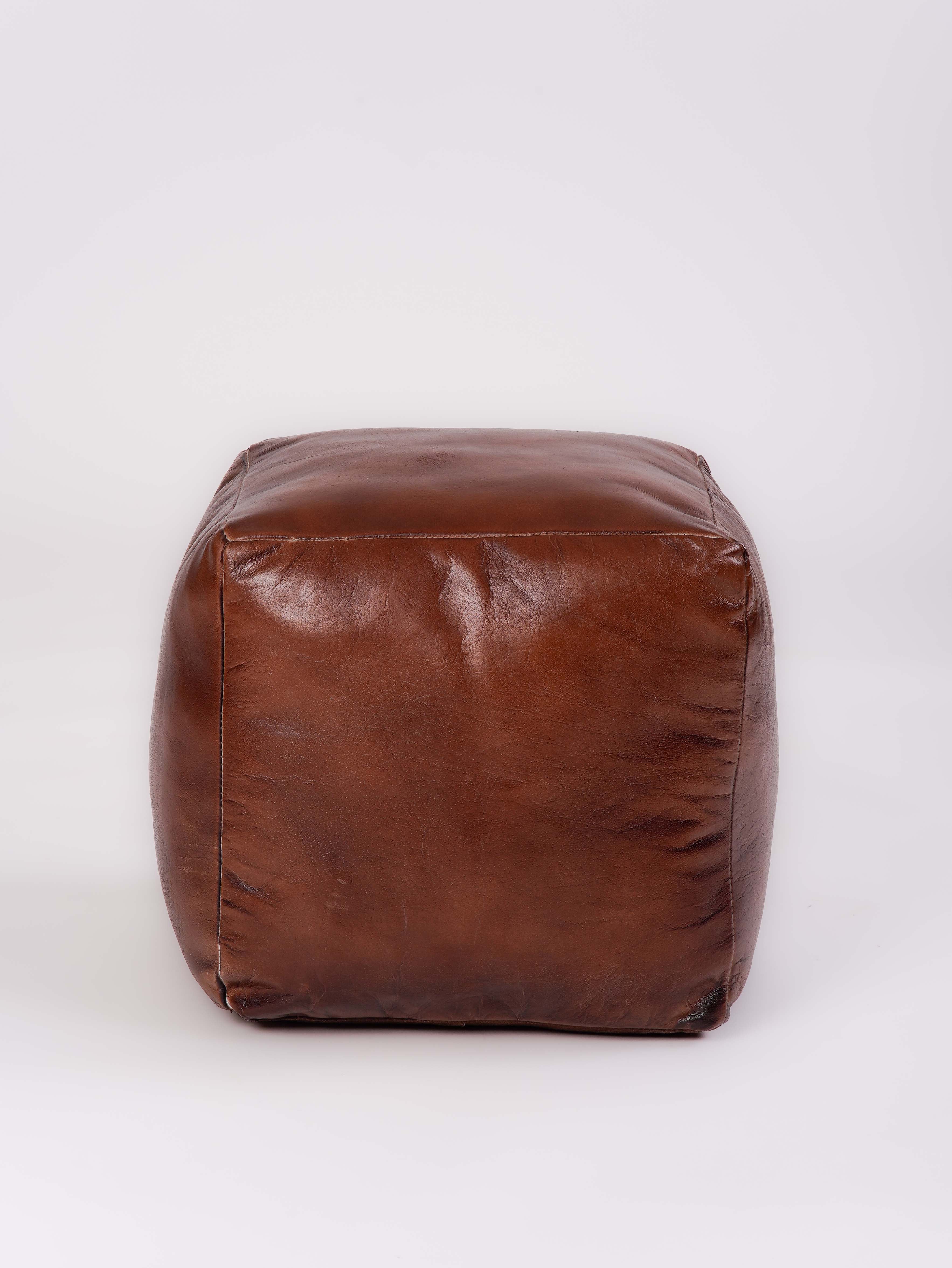 Handmade Buffalo Leather Pouf – Multiple Sizes & Colors | Round or Square | Filled
