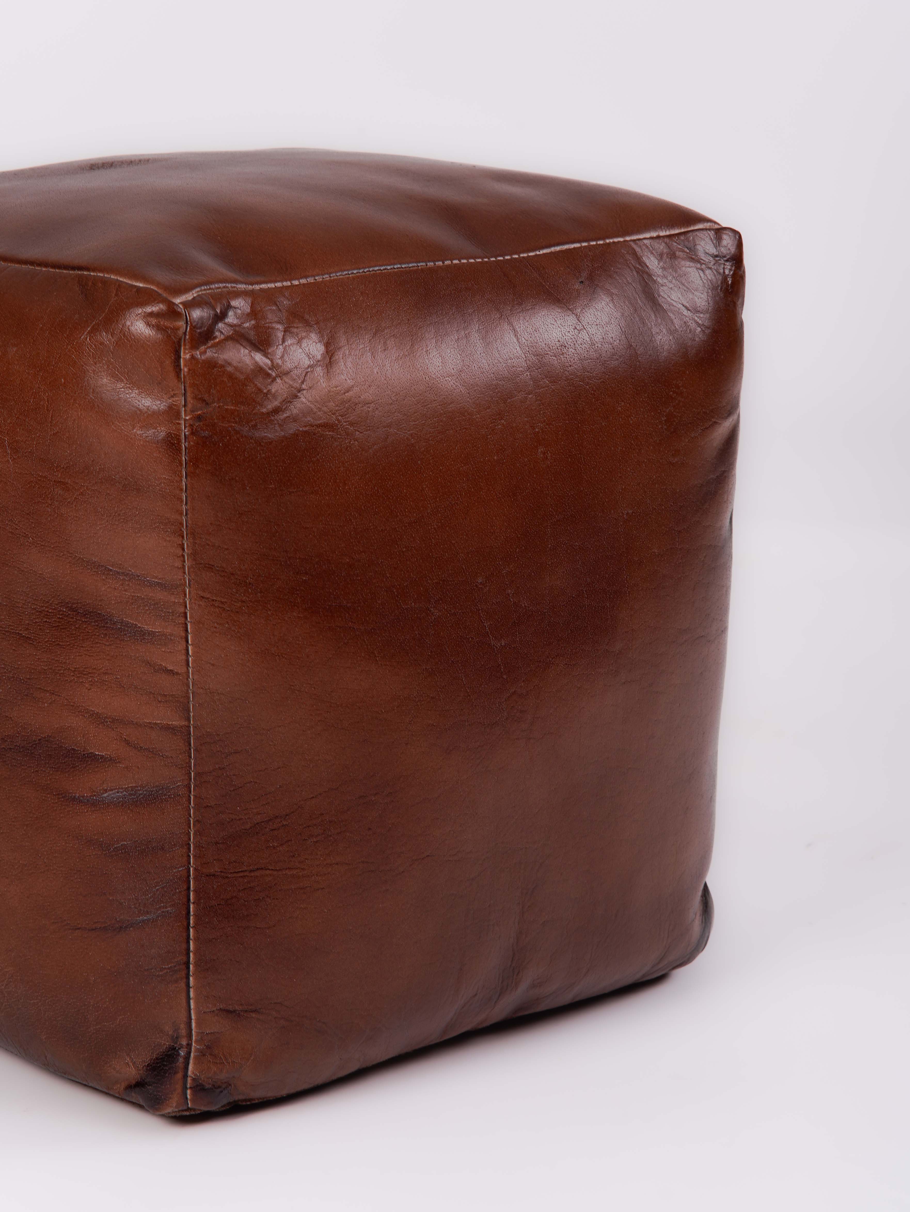Handmade Buffalo Leather Pouf – Multiple Sizes & Colors | Round or Square | Filled