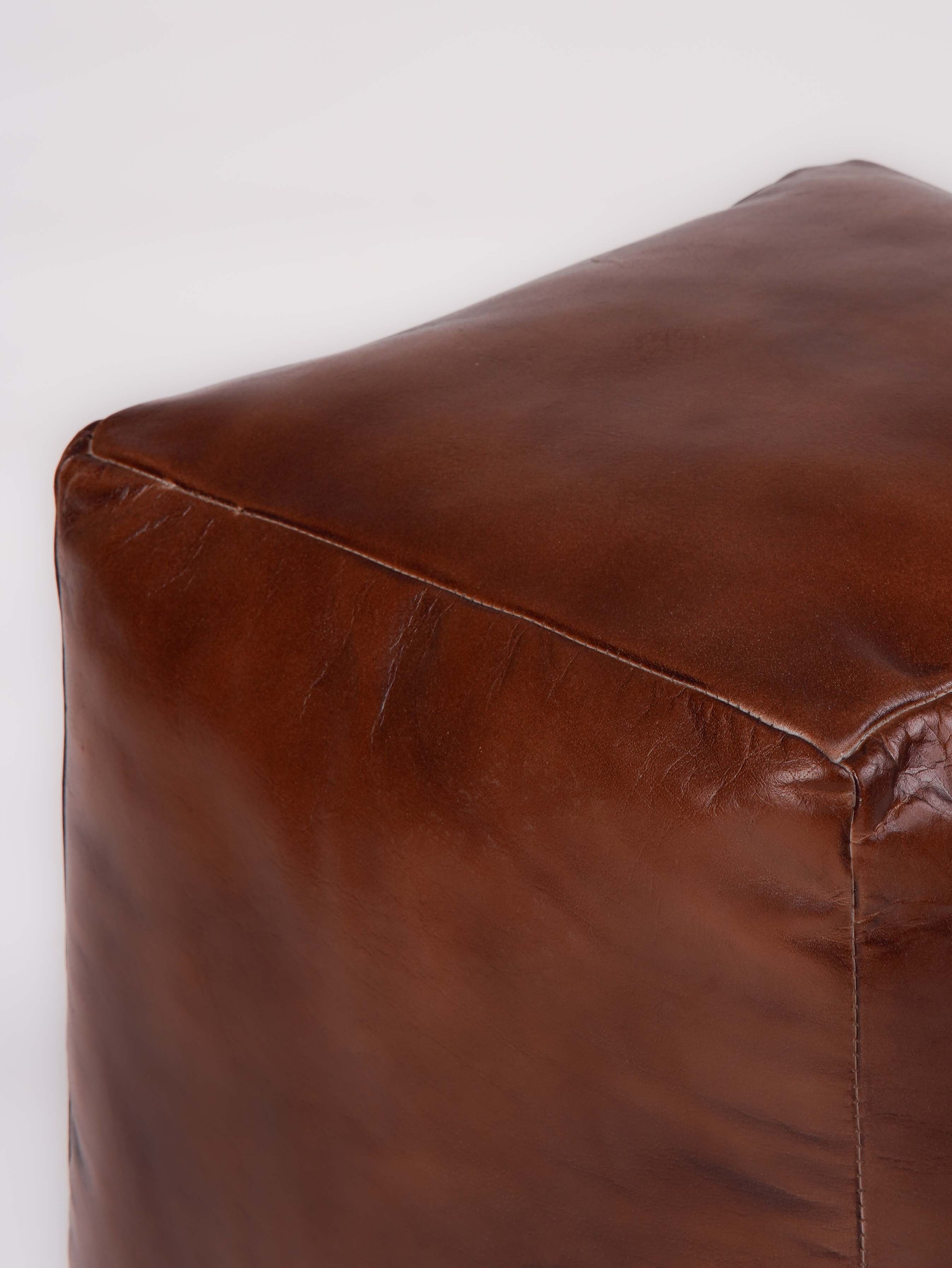 Handmade Buffalo Leather Pouf – Multiple Sizes & Colors | Round or Square | Filled