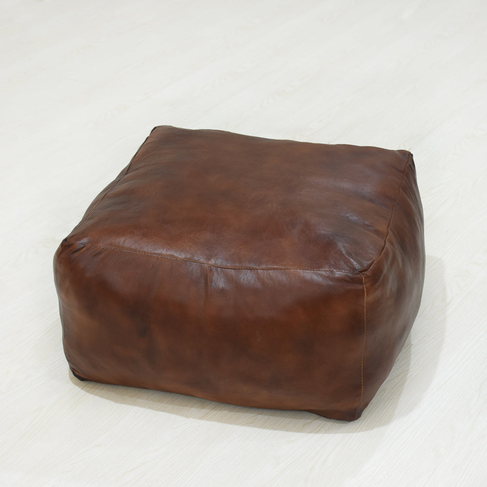 Handmade Buffalo Leather Pouf – Multiple Sizes & Colors | Round or Square | Filled