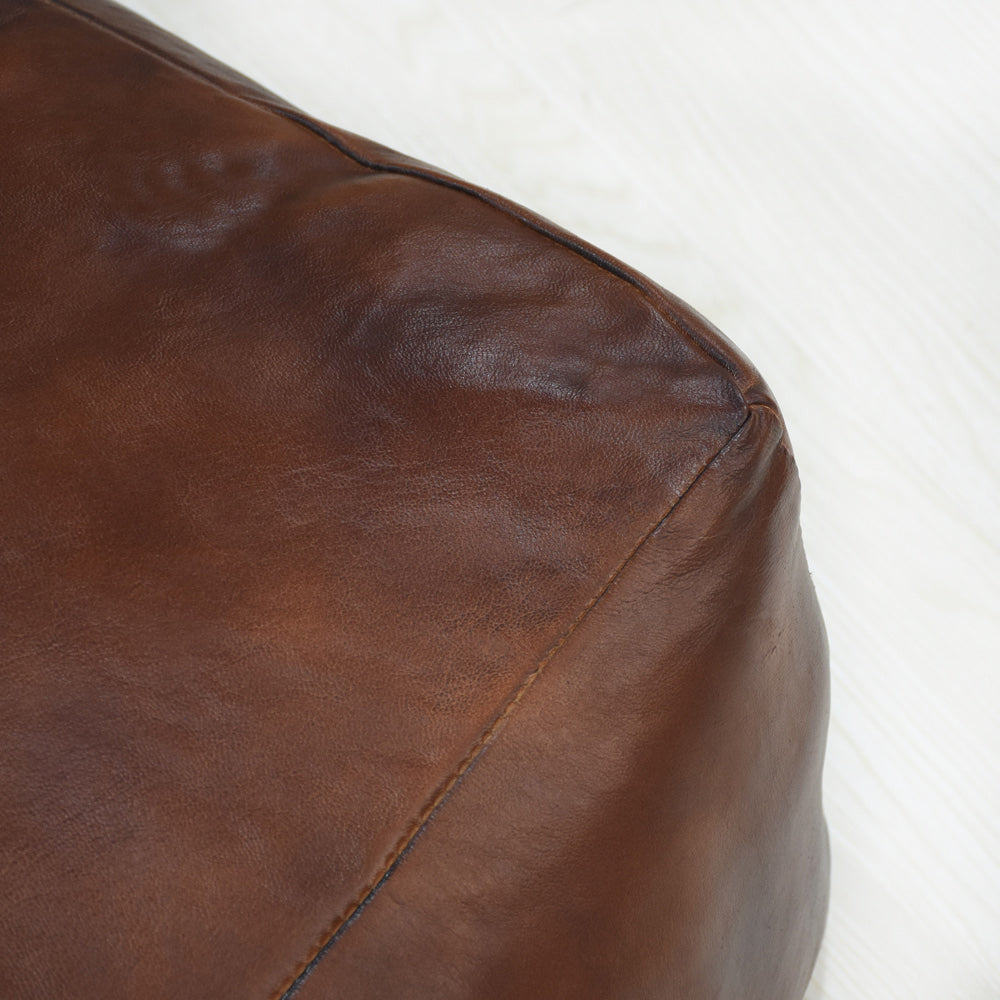 Handmade Buffalo Leather Pouf – Multiple Sizes & Colors | Round or Square | Filled