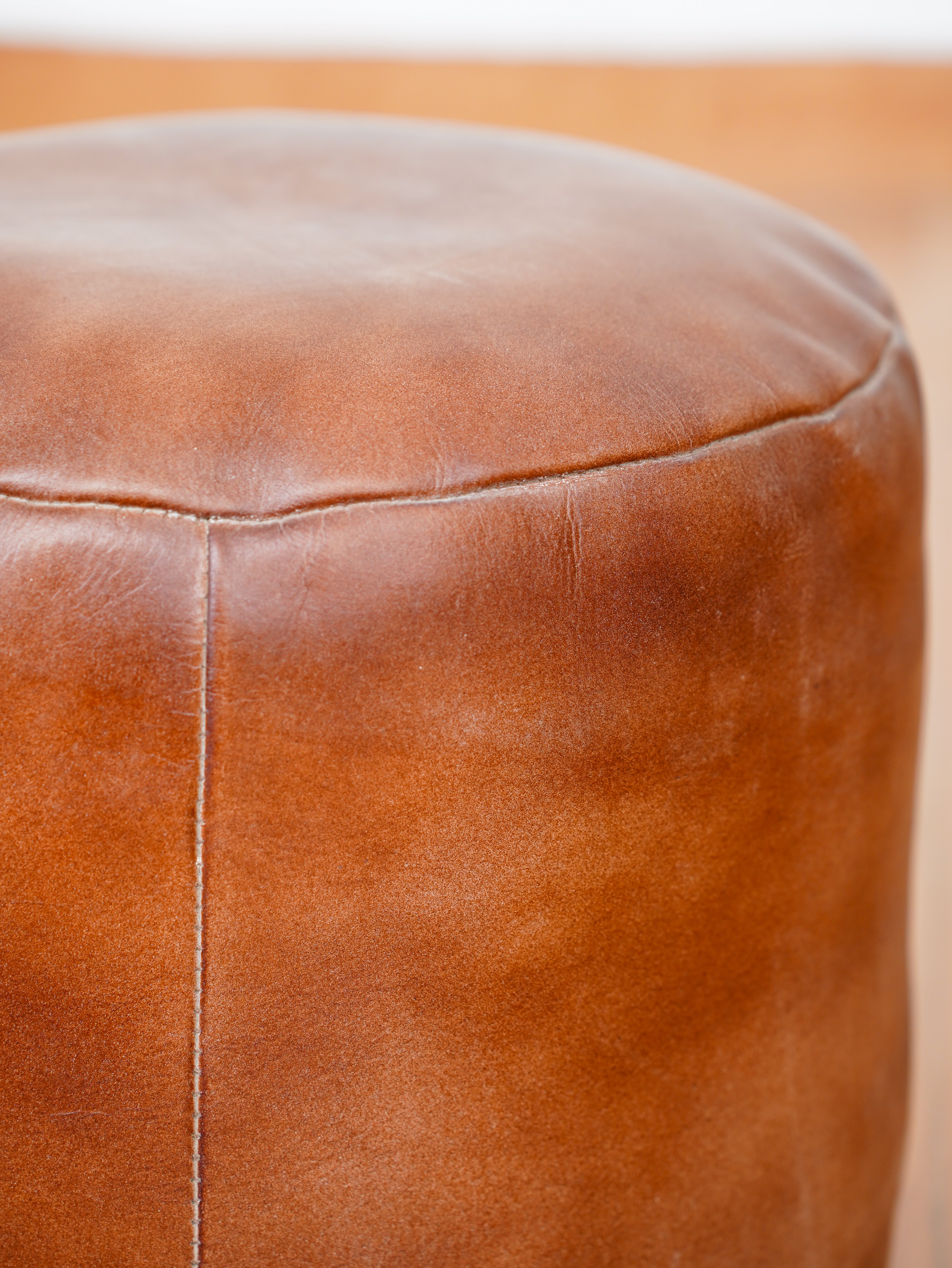 Handmade Buffalo Leather Pouf – Multiple Sizes & Colors | Round or Square | Filled