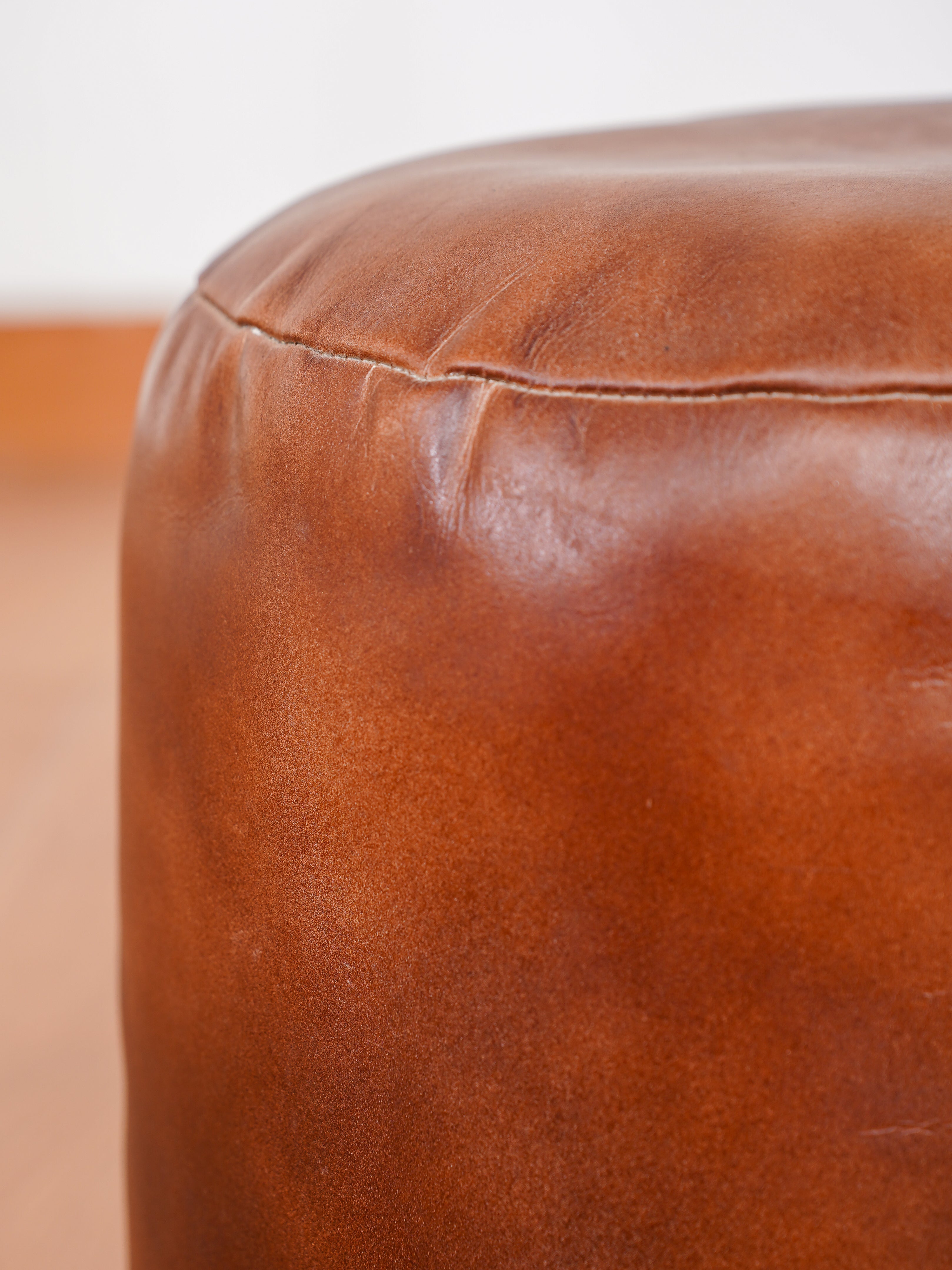Handmade Buffalo Leather Pouf – Multiple Sizes & Colors | Round or Square | Filled