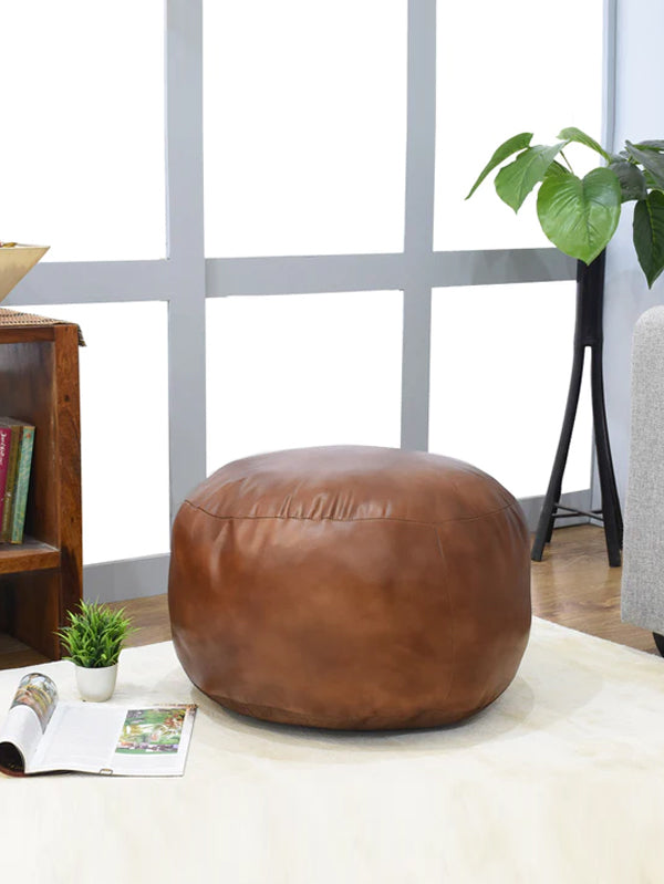 Handmade Buffalo Leather Pouf – Multiple Sizes & Colors | Round or Square | Filled