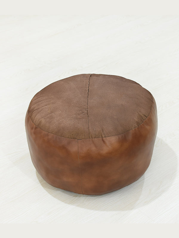 Handmade Buffalo Leather Pouf – Multiple Sizes & Colors | Round or Square | Filled