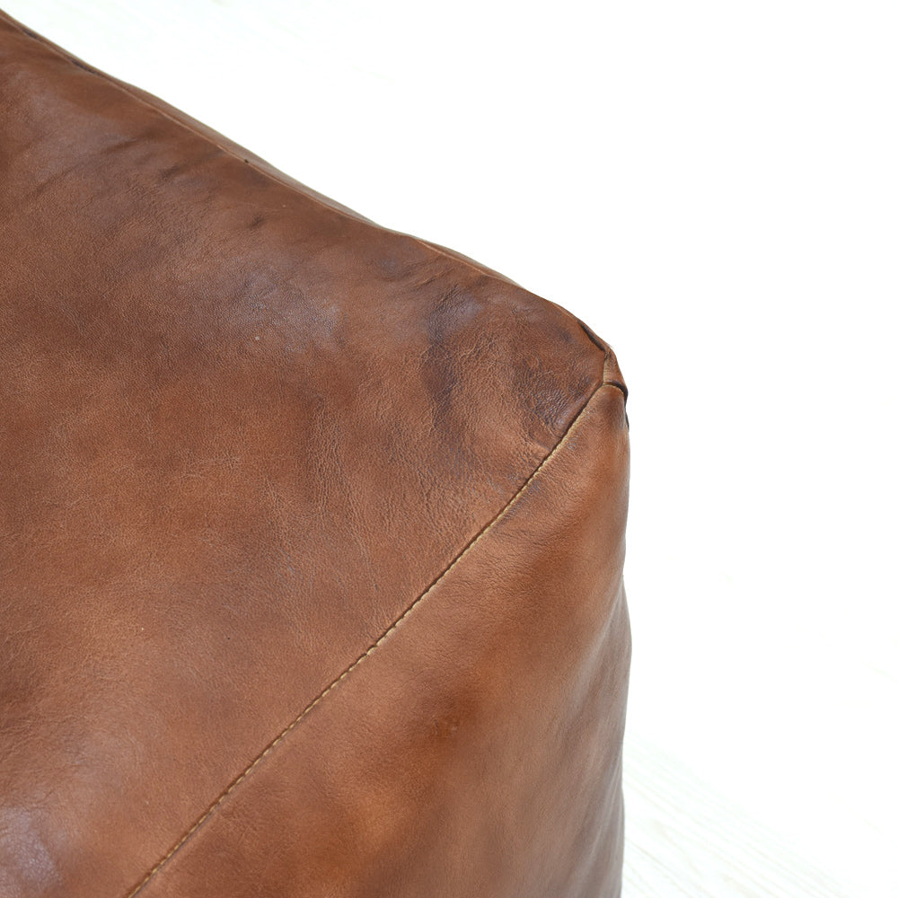 Handmade Buffalo Leather Pouf – Multiple Sizes & Colors | Round or Square | Filled