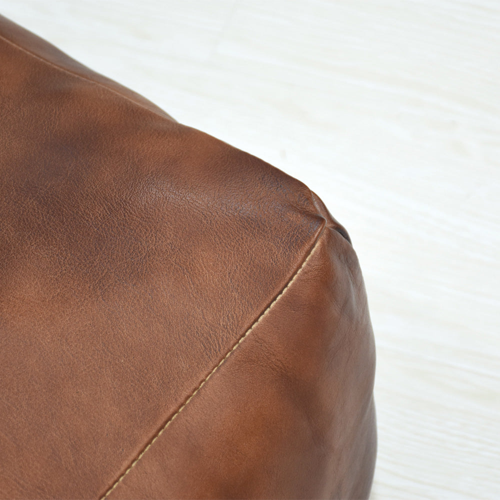 Handmade Buffalo Leather Pouf – Multiple Sizes & Colors | Round or Square | Filled
