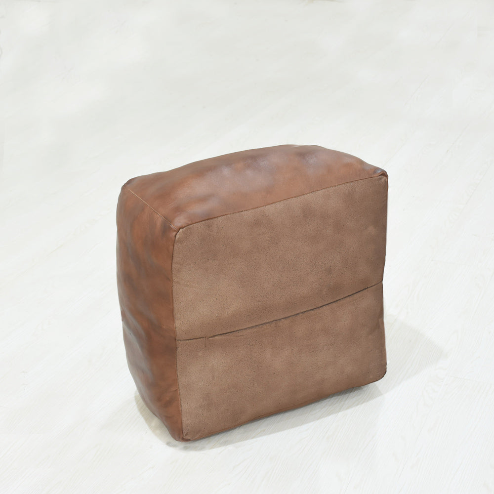 Handmade Buffalo Leather Pouf – Multiple Sizes & Colors | Round or Square | Filled