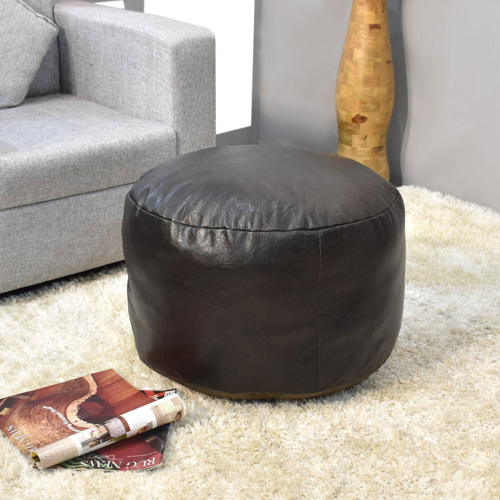 Handmade Buffalo Leather Pouf – Multiple Sizes & Colors | Round or Square | Filled