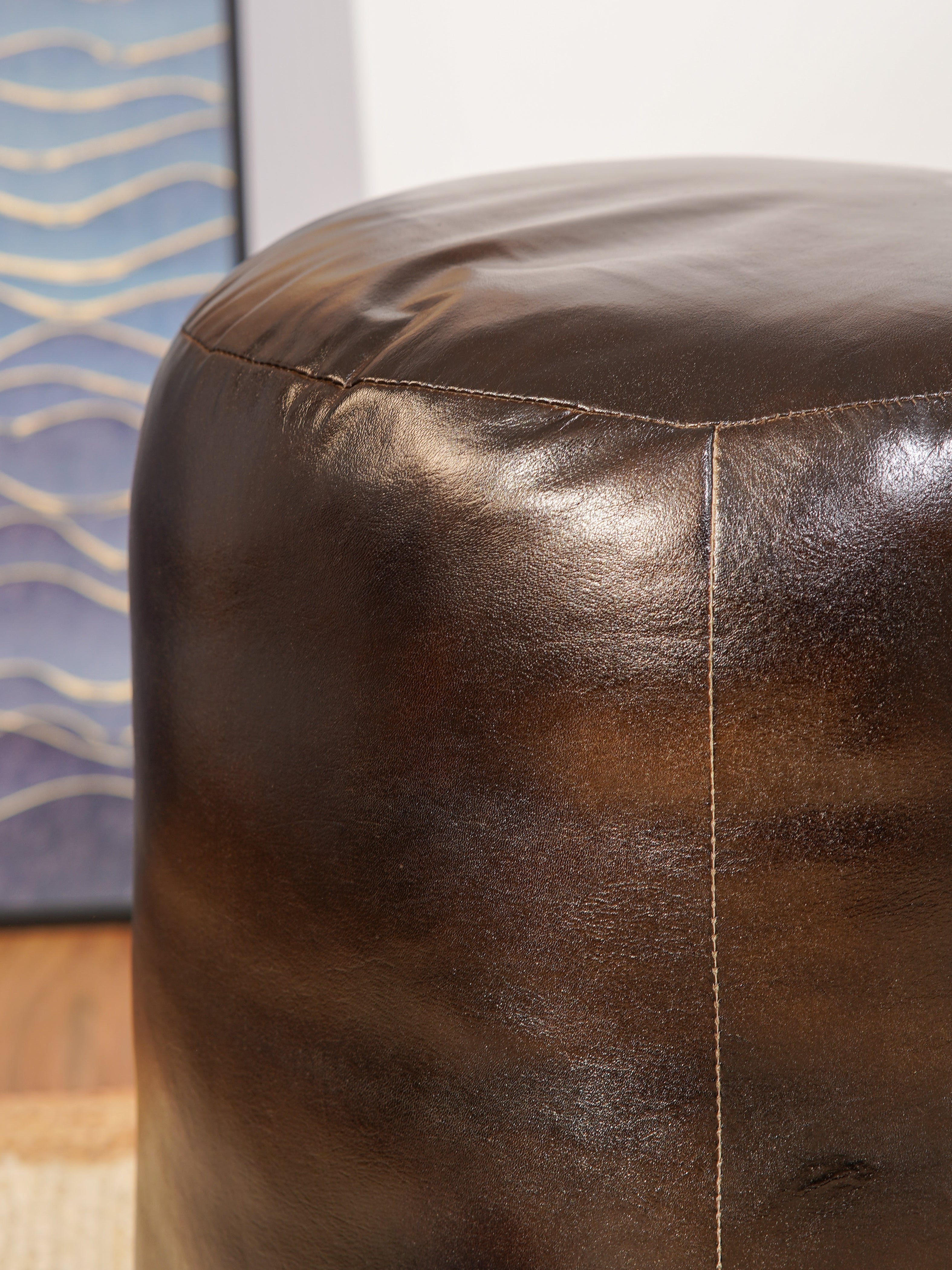 Handmade Buffalo Leather Pouf – Multiple Sizes & Colors | Round or Square | Filled