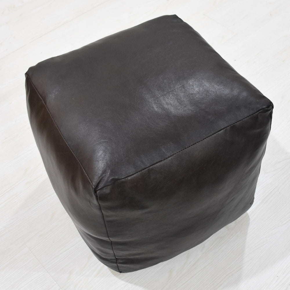 Handmade Buffalo Leather Pouf – Multiple Sizes & Colors | Round or Square | Filled