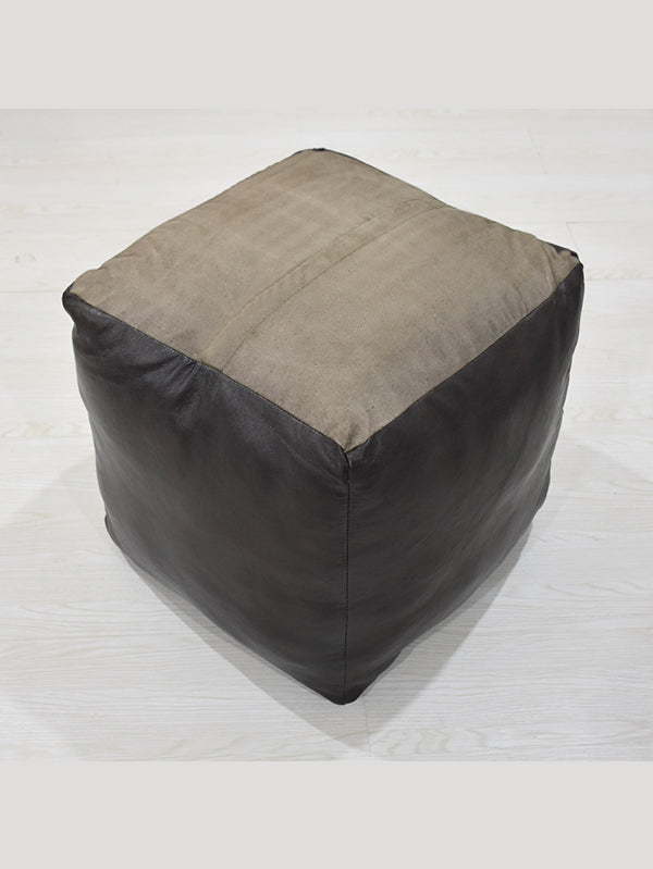 Handmade Buffalo Leather Pouf – Multiple Sizes & Colors | Round or Square | Filled