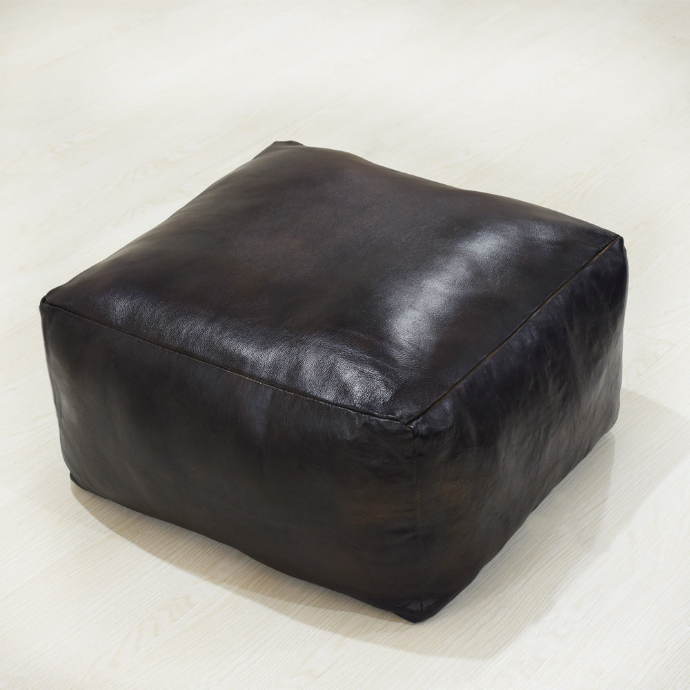 Handmade Buffalo Leather Pouf – Multiple Sizes & Colors | Round or Square | Filled
