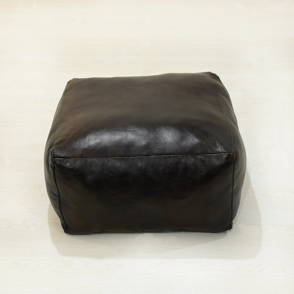 Handmade Buffalo Leather Pouf – Multiple Sizes & Colors | Round or Square | Filled