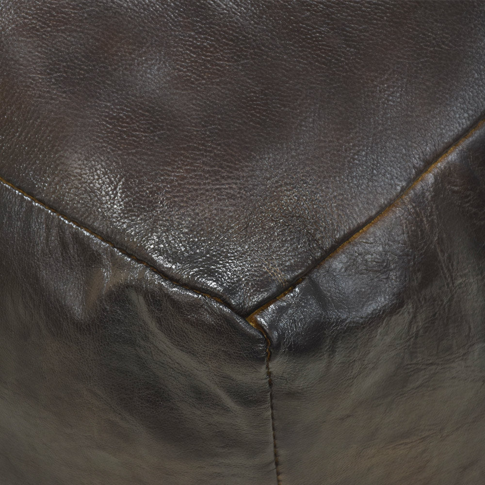 Handmade Buffalo Leather Pouf – Multiple Sizes & Colors | Round or Square | Filled