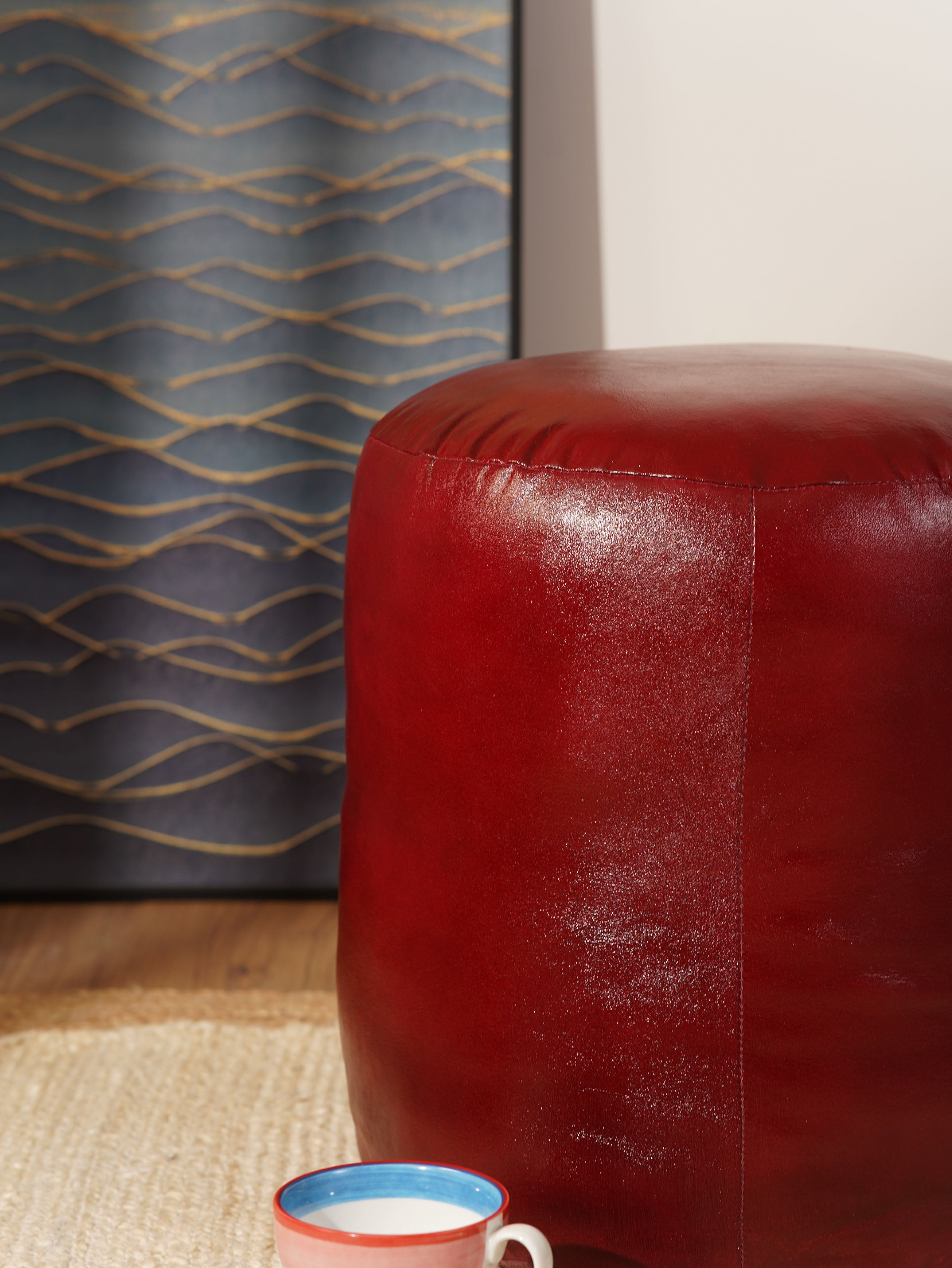 Handmade Buffalo Leather Pouf – Multiple Sizes & Colors | Round or Square | Filled
