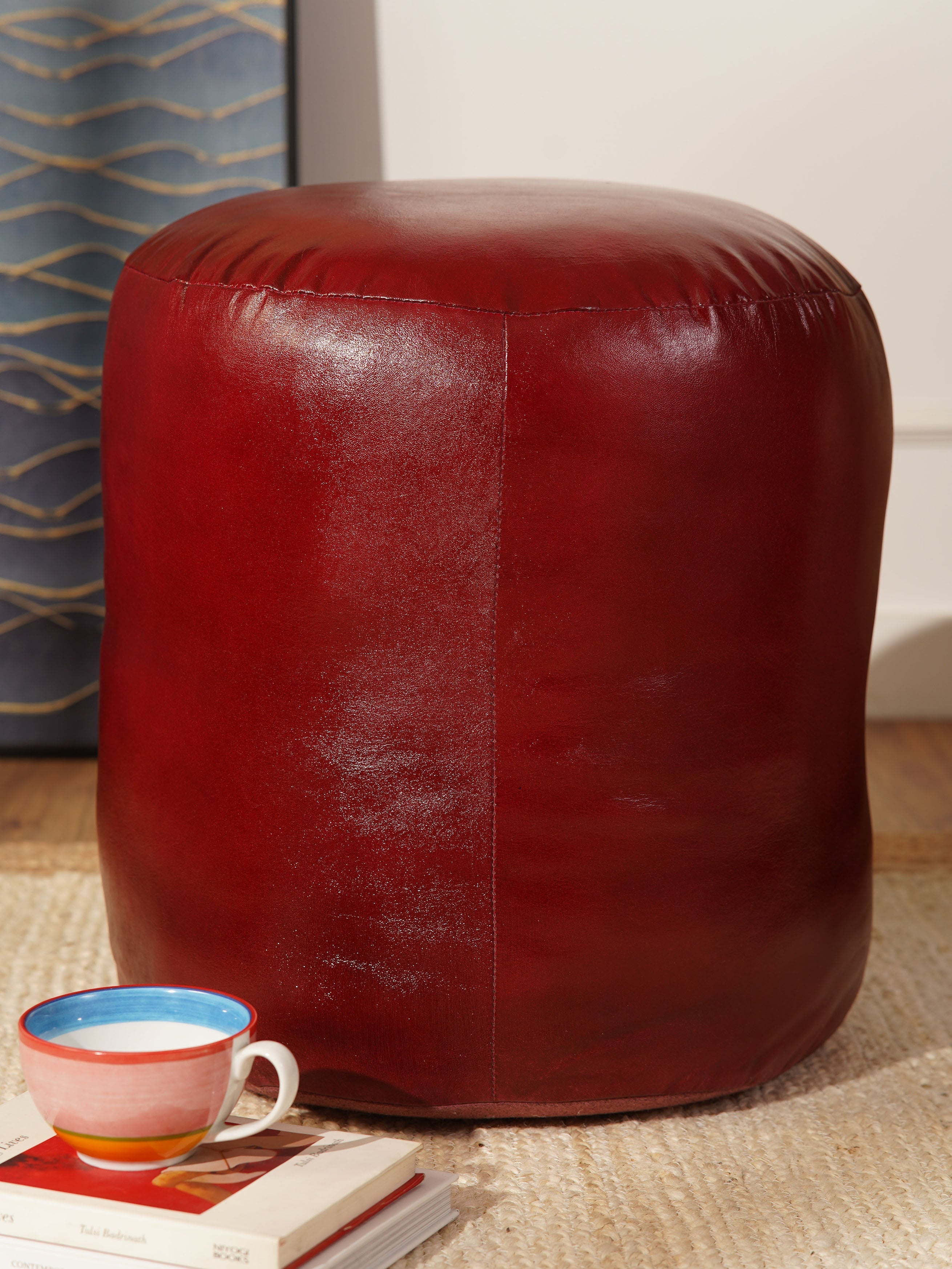 Handmade Buffalo Leather Pouf – Multiple Sizes & Colors | Round or Square | Filled