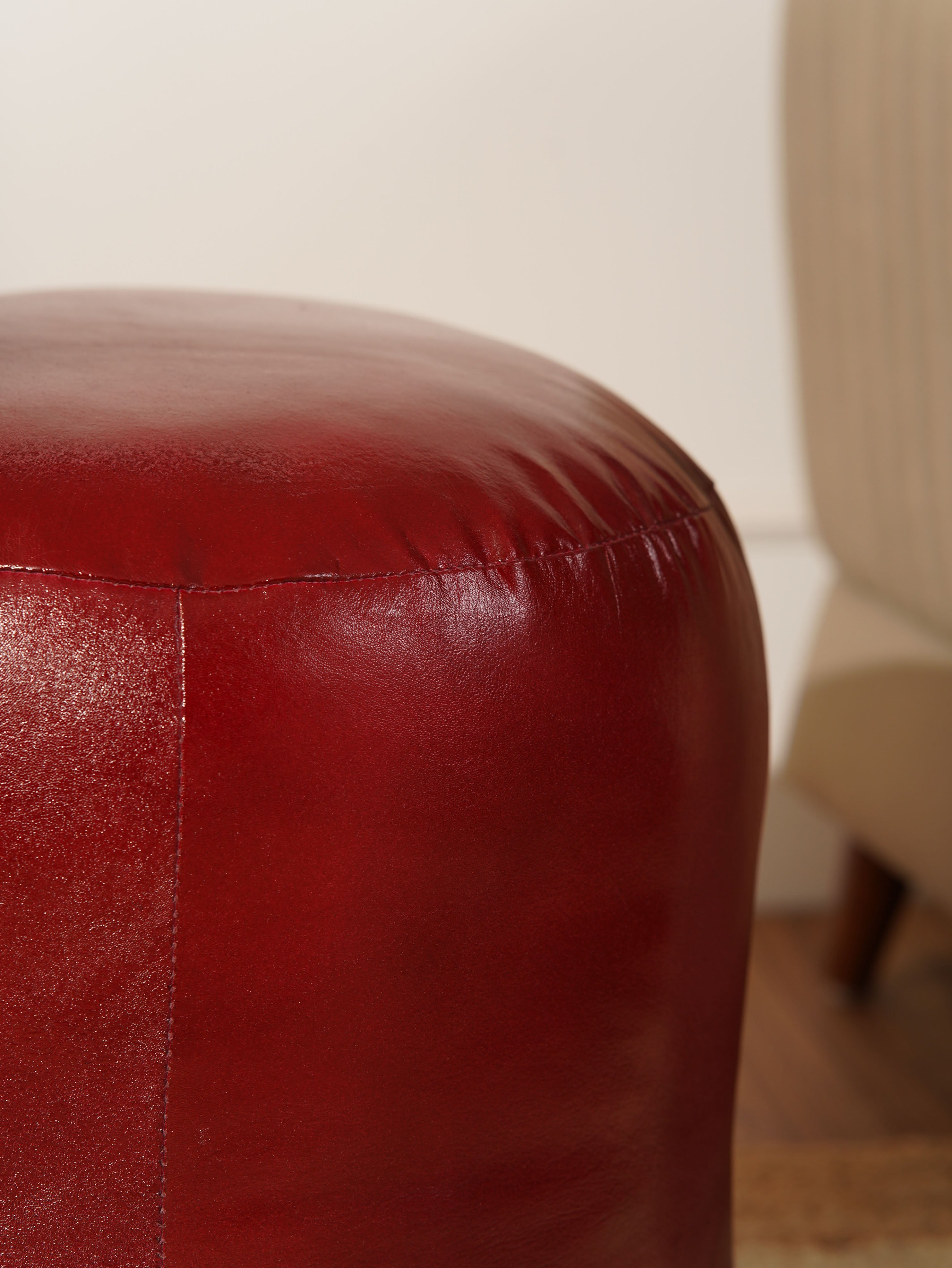Handmade Buffalo Leather Pouf – Multiple Sizes & Colors | Round or Square | Filled