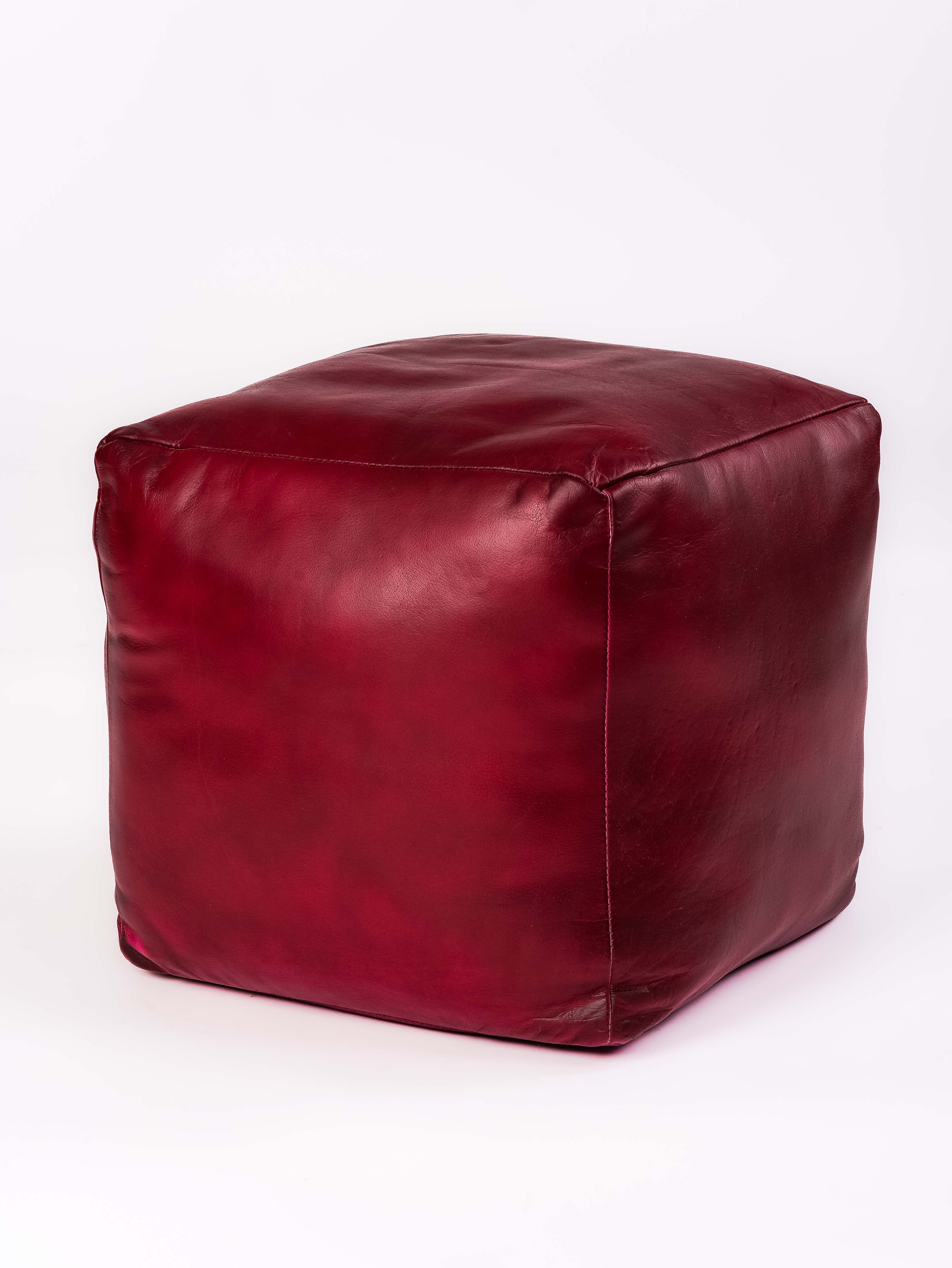Handmade Buffalo Leather Pouf – Multiple Sizes & Colors | Round or Square | Filled
