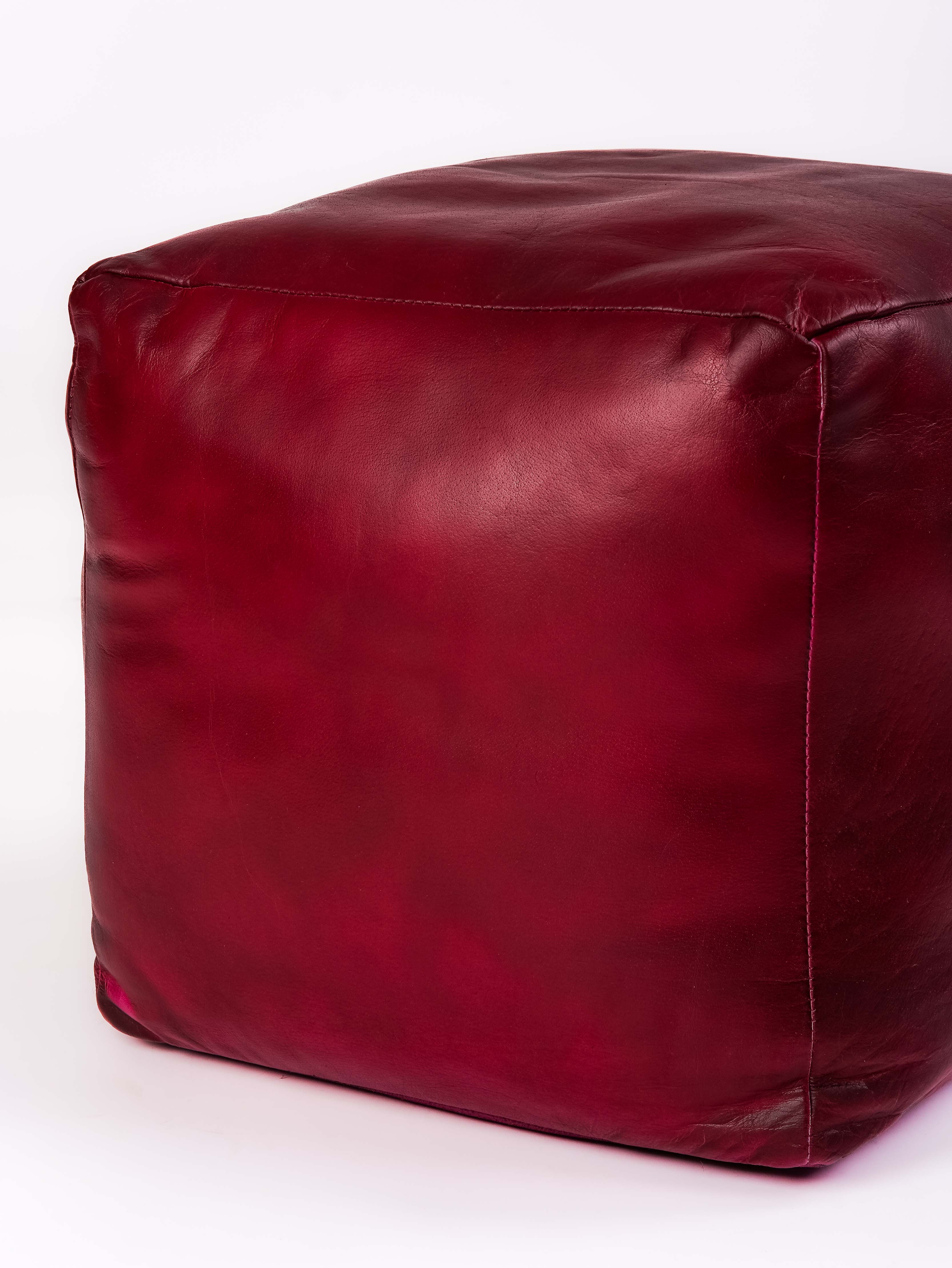 Handmade Buffalo Leather Pouf – Multiple Sizes & Colors | Round or Square | Filled