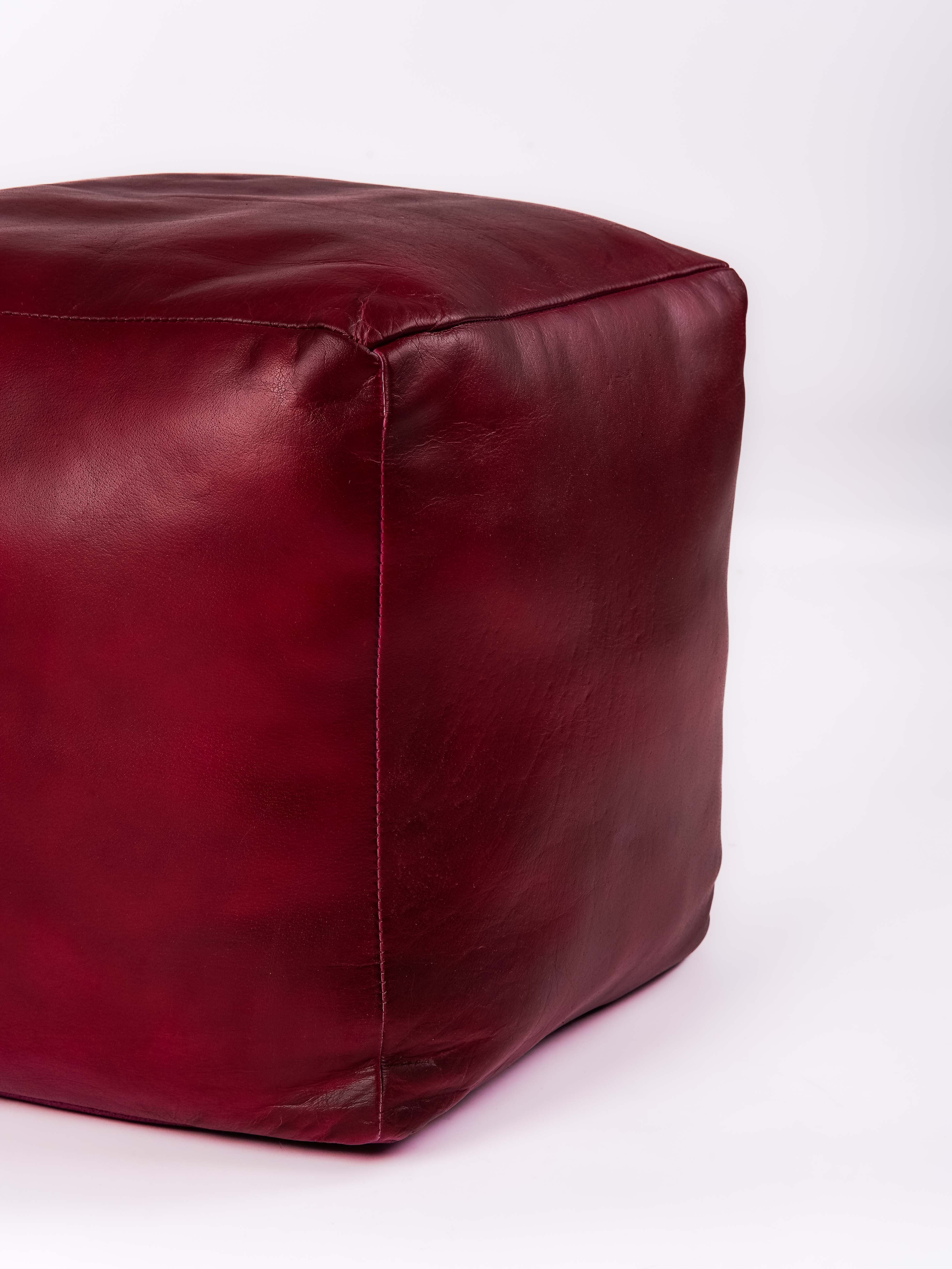 Handmade Buffalo Leather Pouf – Multiple Sizes & Colors | Round or Square | Filled