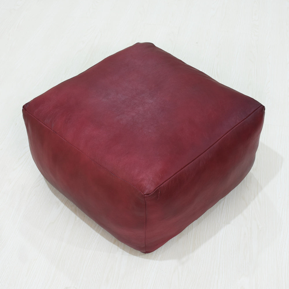 Handmade Buffalo Leather Pouf – Multiple Sizes & Colors | Round or Square | Filled
