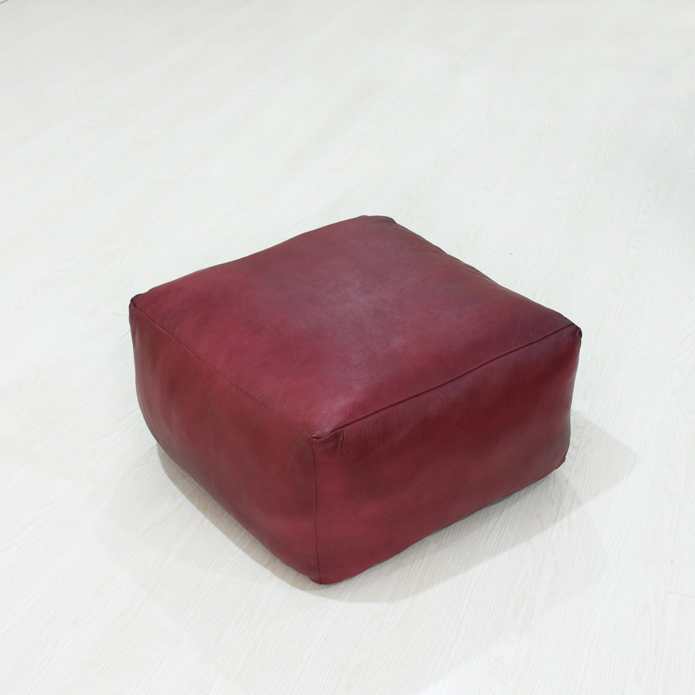 Handmade Buffalo Leather Pouf – Multiple Sizes & Colors | Round or Square | Filled