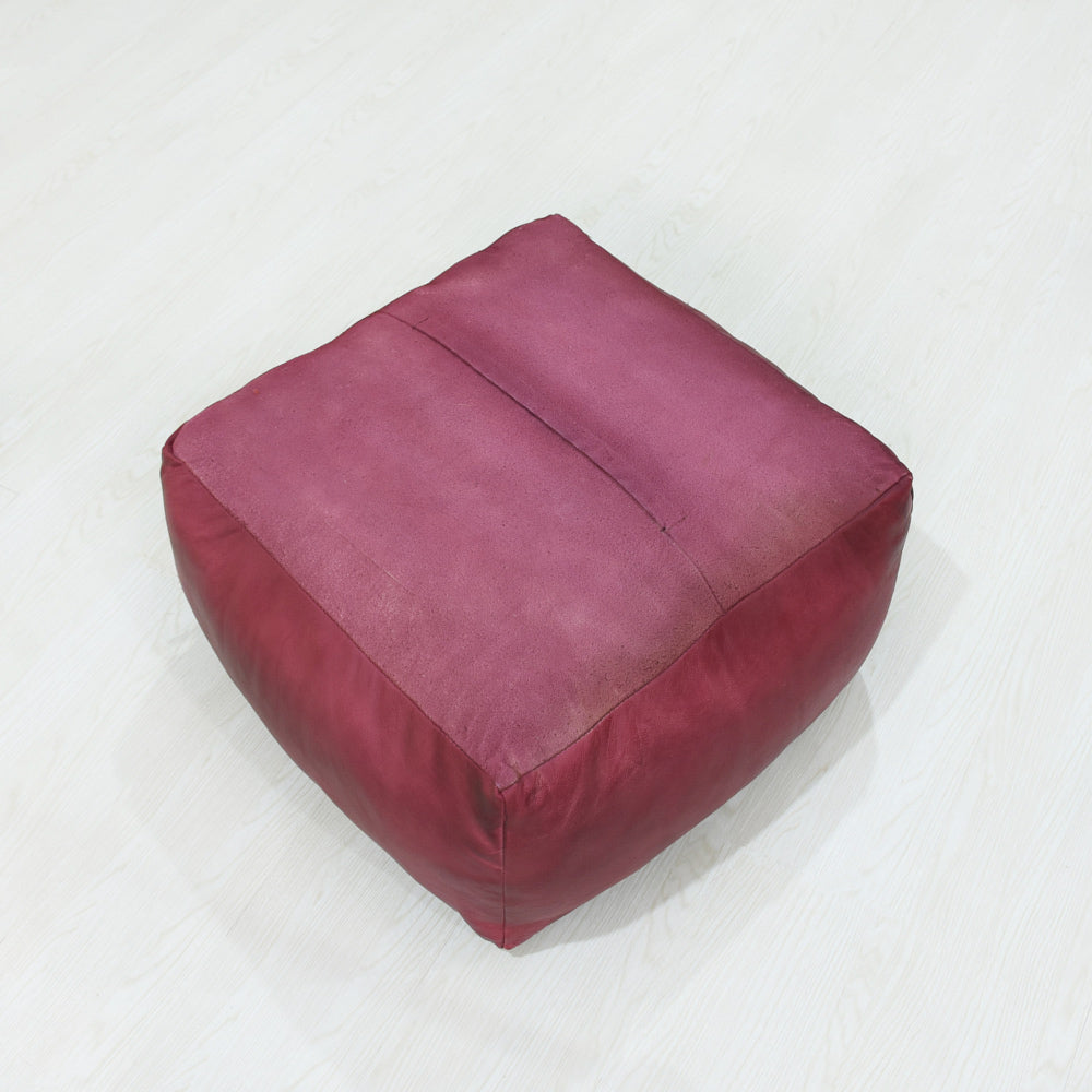Handmade Buffalo Leather Pouf – Multiple Sizes & Colors | Round or Square | Filled