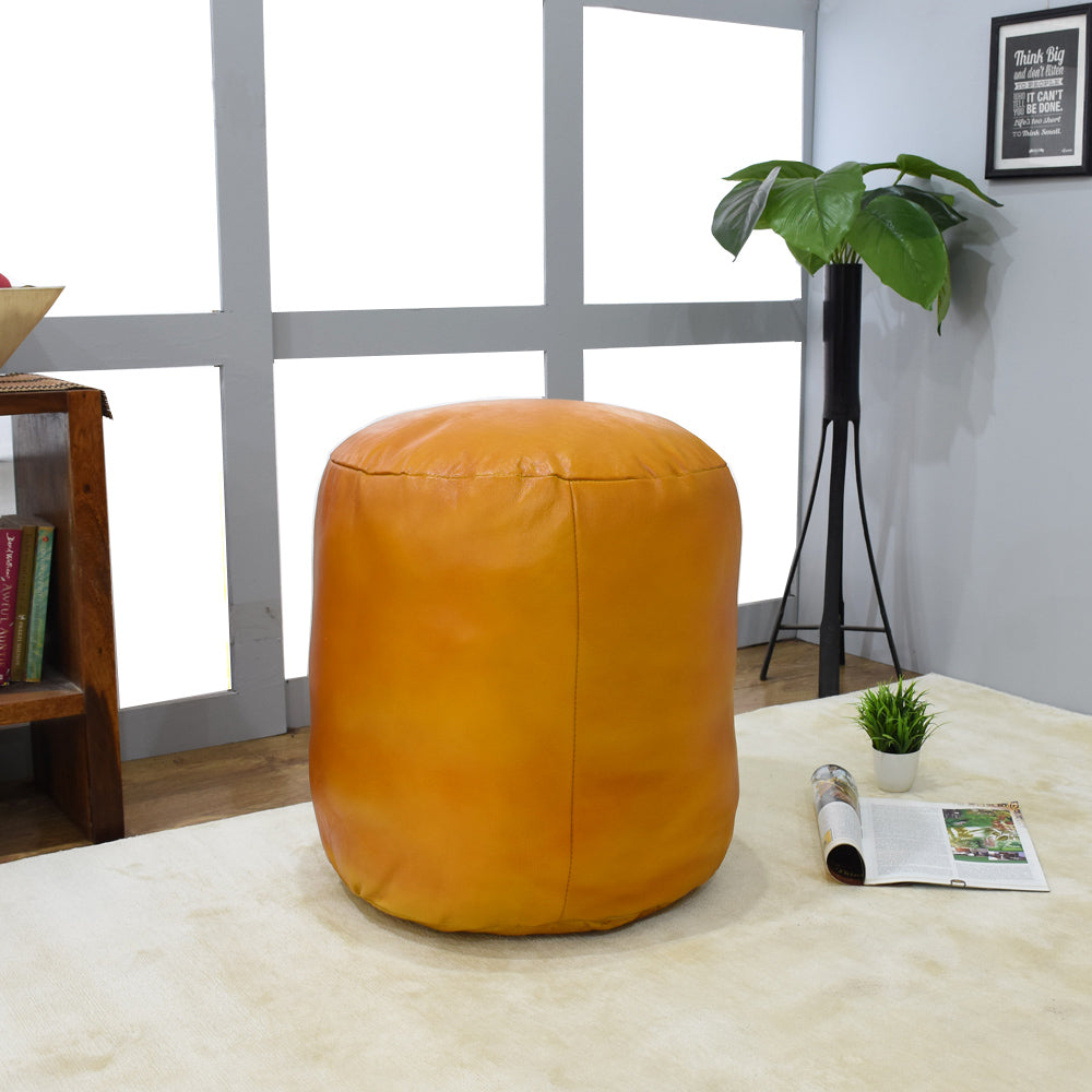 Handmade Buffalo Leather Pouf – Multiple Sizes & Colors | Round or Square | Filled