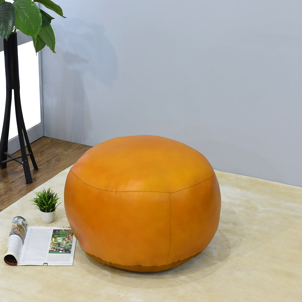 Handmade Buffalo Leather Pouf – Multiple Sizes & Colors | Round or Square | Filled