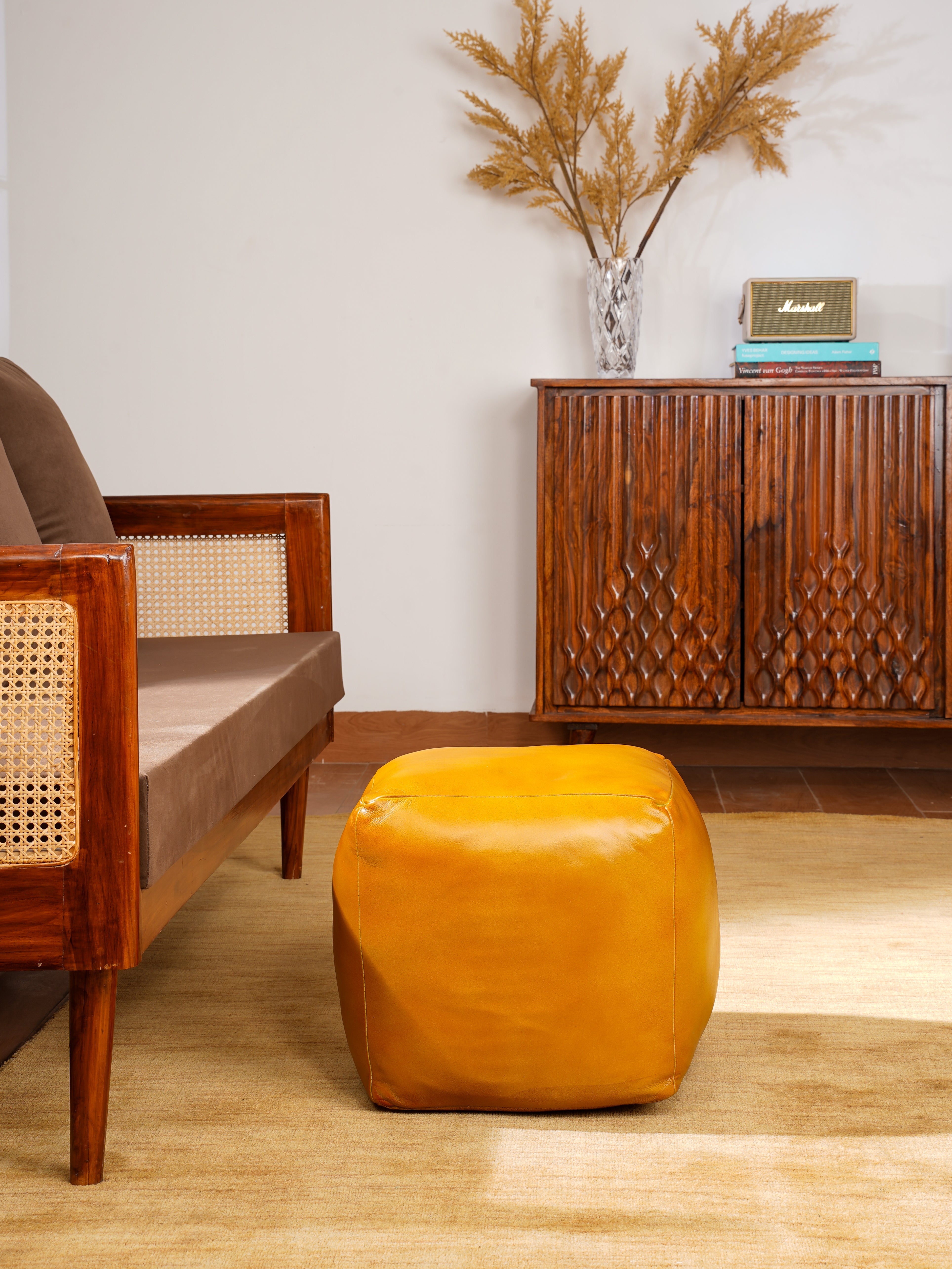 Handmade Buffalo Leather Pouf – Multiple Sizes & Colors | Round or Square | Filled