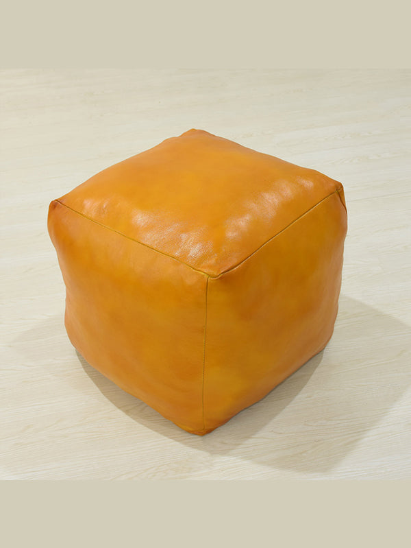 Handmade Buffalo Leather Pouf – Multiple Sizes & Colors | Round or Square | Filled