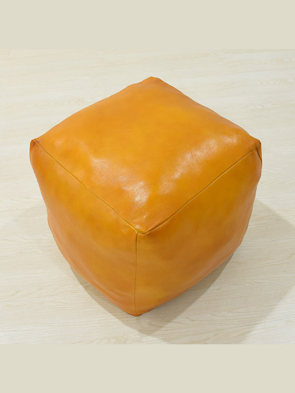 Handmade Buffalo Leather Pouf – Multiple Sizes & Colors | Round or Square | Filled