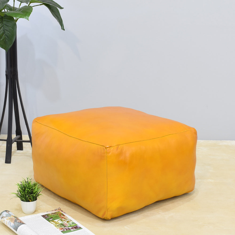 Handmade Buffalo Leather Pouf – Multiple Sizes & Colors | Round or Square | Filled