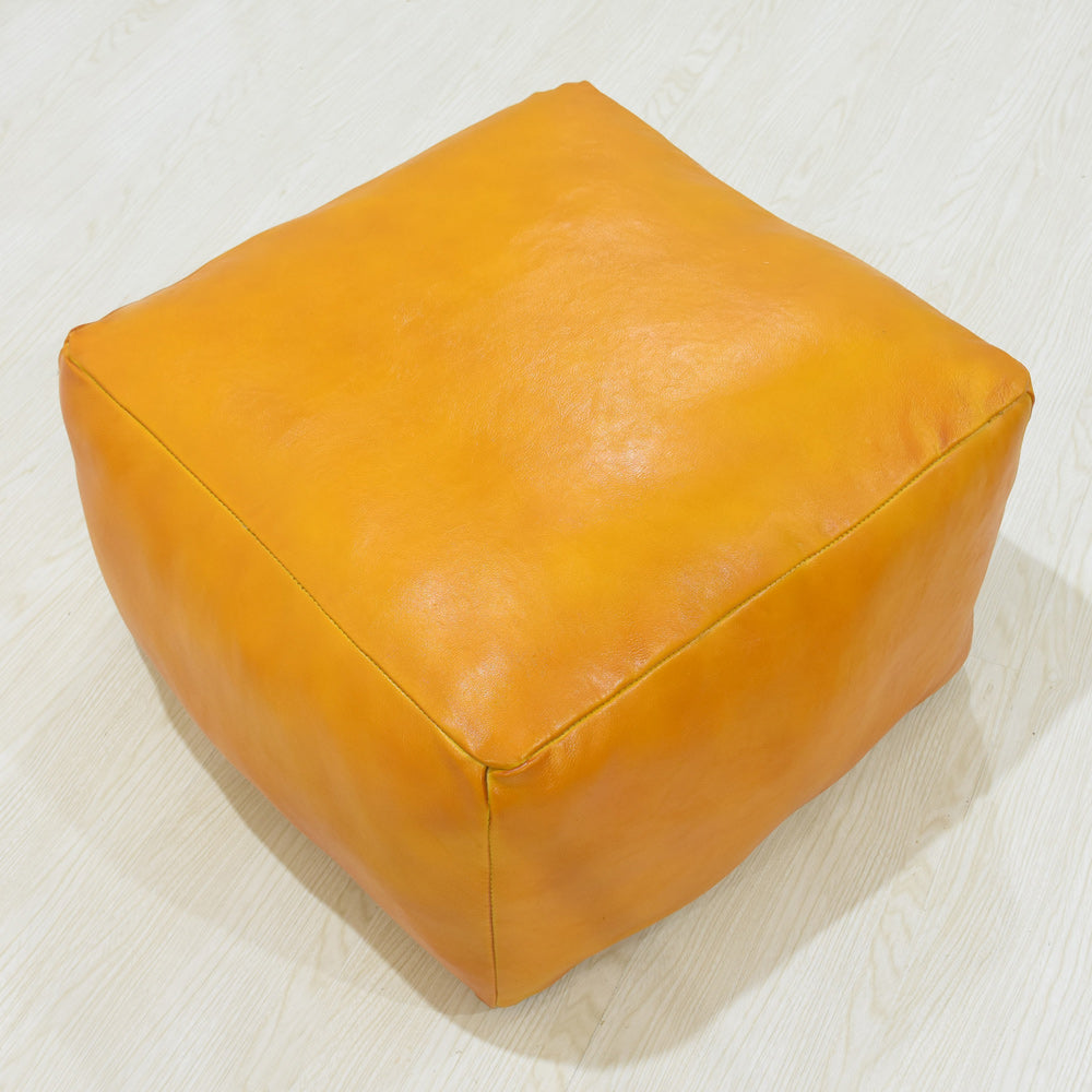 Handmade Buffalo Leather Pouf – Multiple Sizes & Colors | Round or Square | Filled