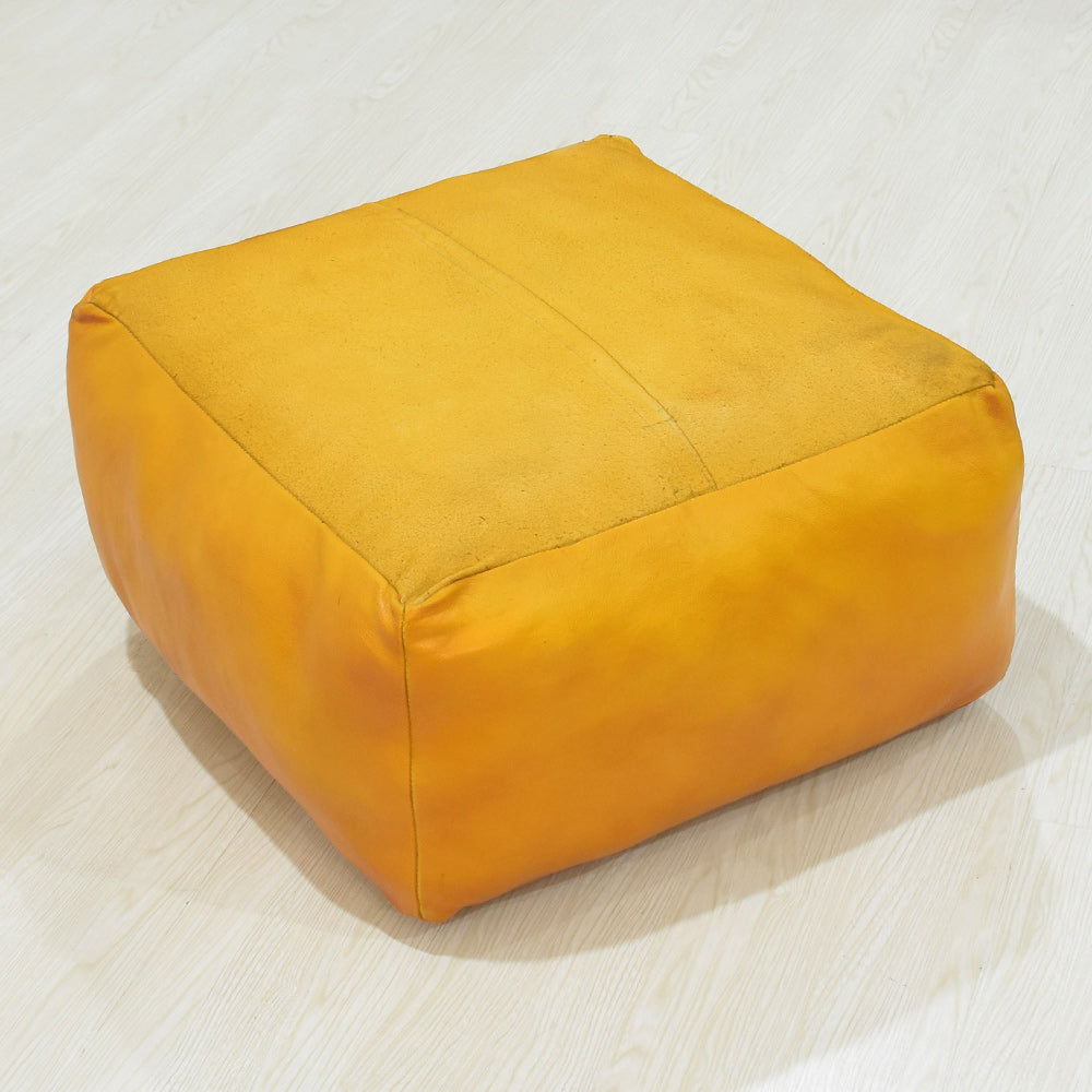 Handmade Buffalo Leather Pouf – Multiple Sizes & Colors | Round or Square | Filled