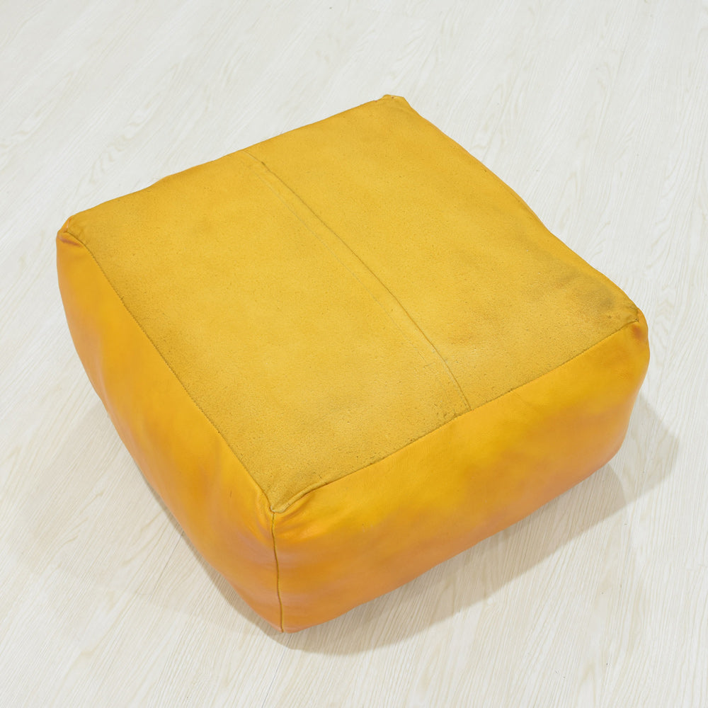 Handmade Buffalo Leather Pouf – Multiple Sizes & Colors | Round or Square | Filled