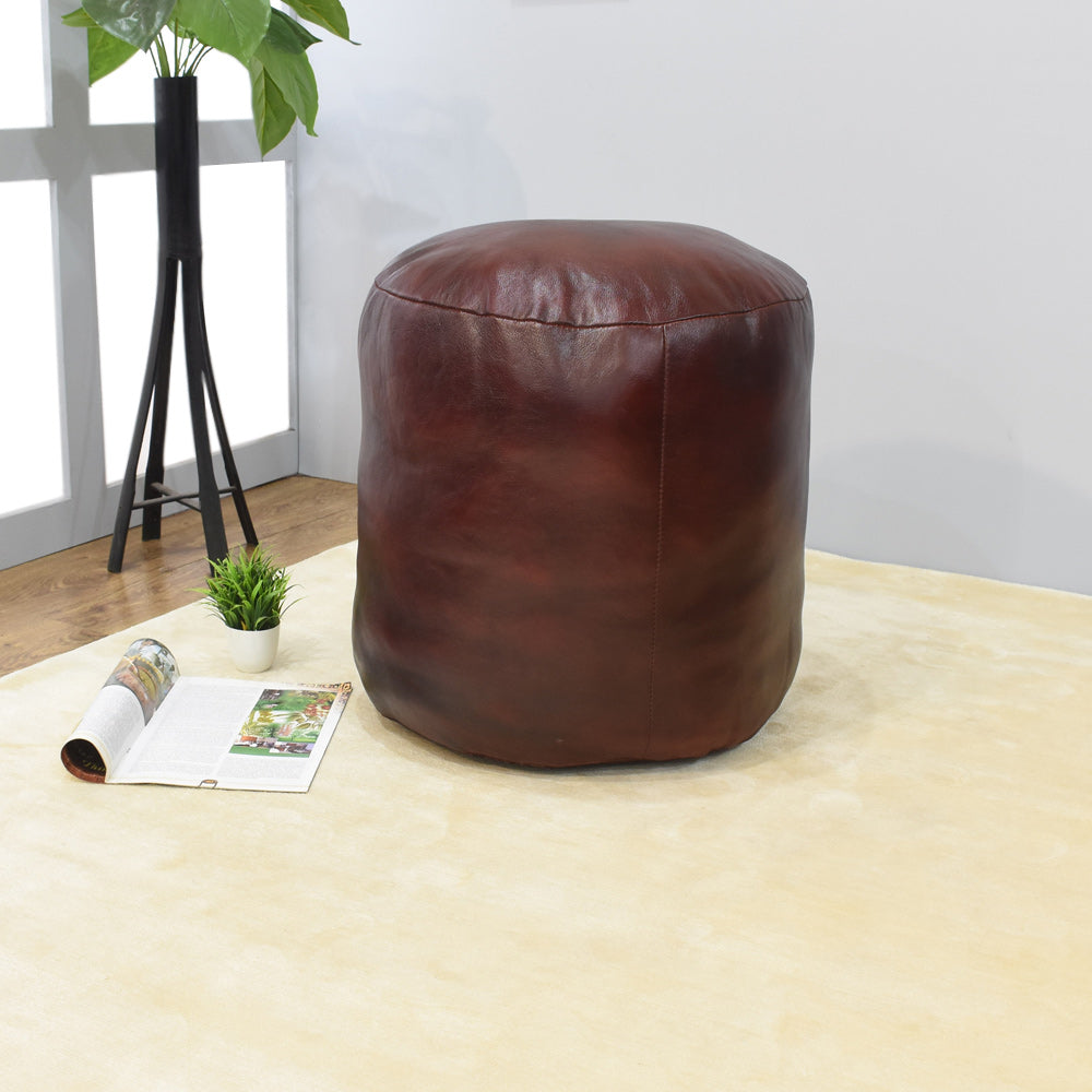 Handmade Buffalo Leather Pouf – Multiple Sizes & Colors | Round or Square | Filled