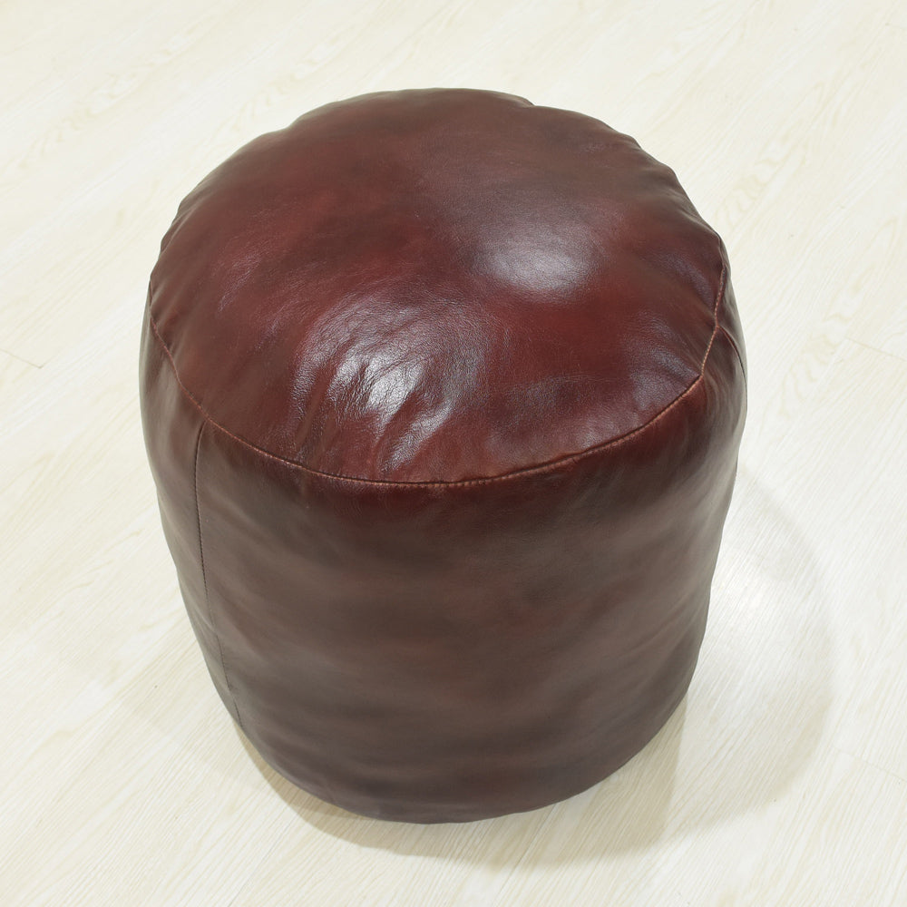 Handmade Buffalo Leather Pouf – Multiple Sizes & Colors | Round or Square | Filled