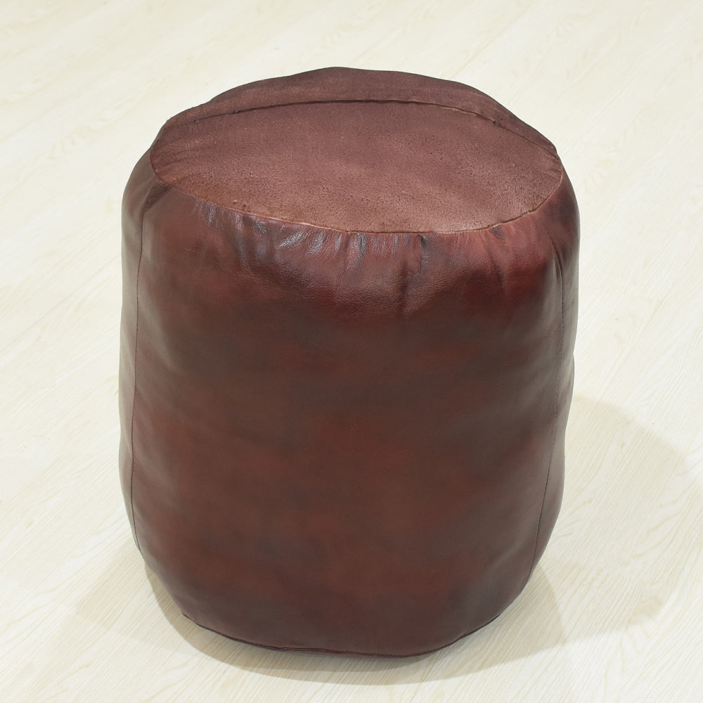 Handmade Buffalo Leather Pouf – Multiple Sizes & Colors | Round or Square | Filled