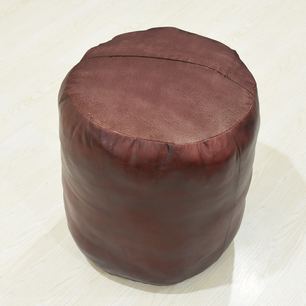 Handmade Buffalo Leather Pouf – Multiple Sizes & Colors | Round or Square | Filled