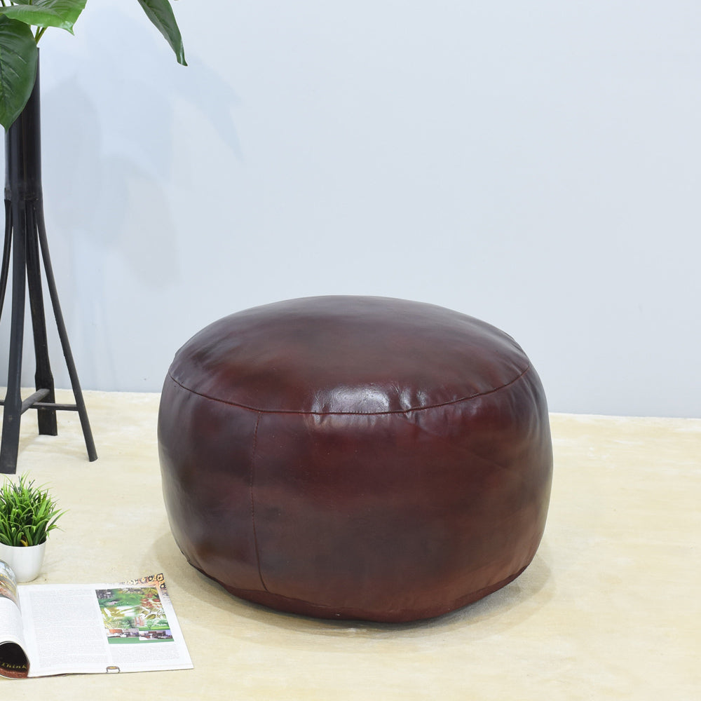 Handmade Buffalo Leather Pouf – Multiple Sizes & Colors | Round or Square | Filled