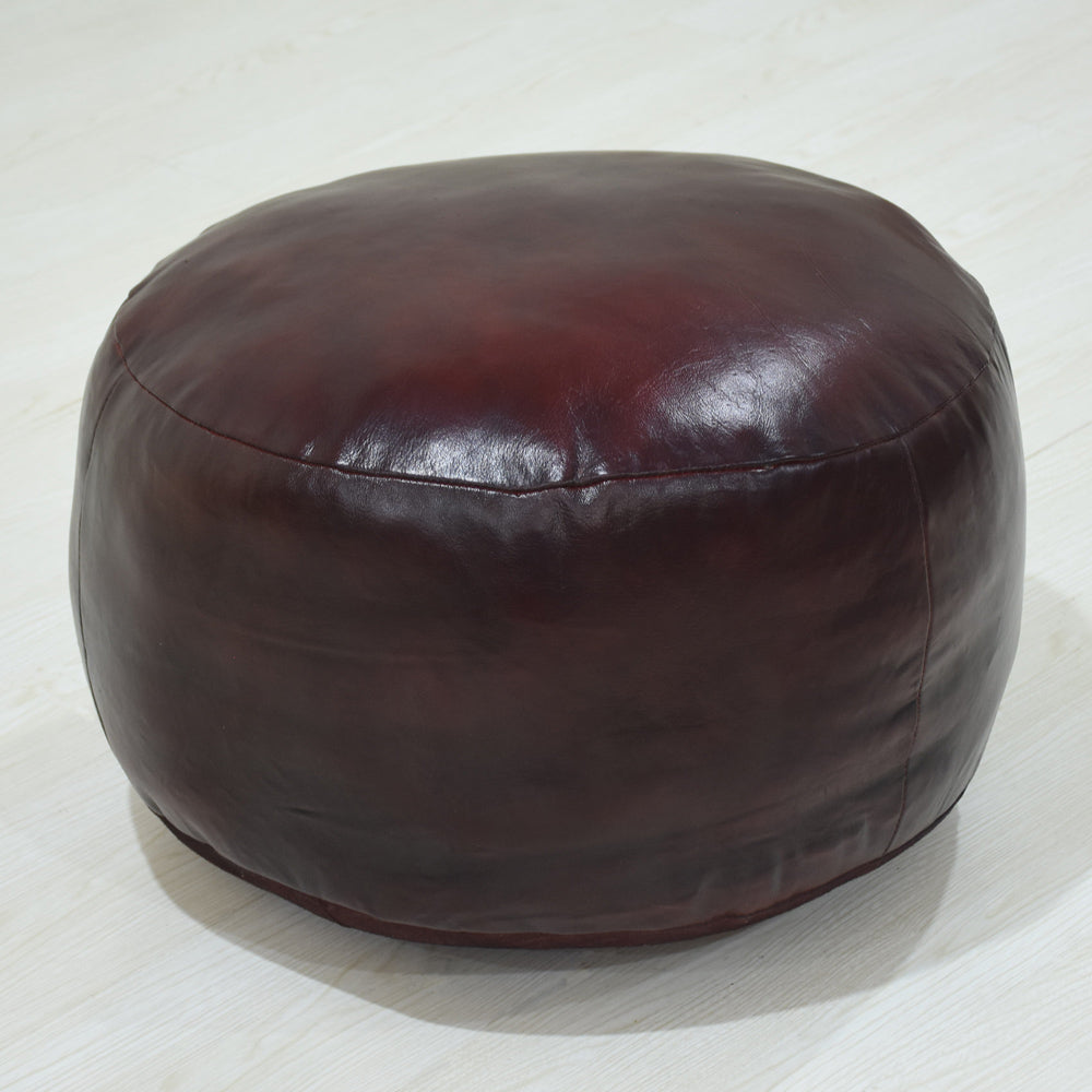 Handmade Buffalo Leather Pouf – Multiple Sizes & Colors | Round or Square | Filled