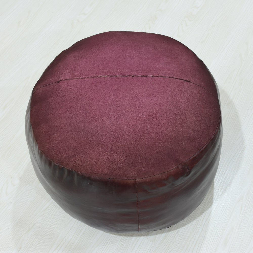 Handmade Buffalo Leather Pouf – Multiple Sizes & Colors | Round or Square | Filled