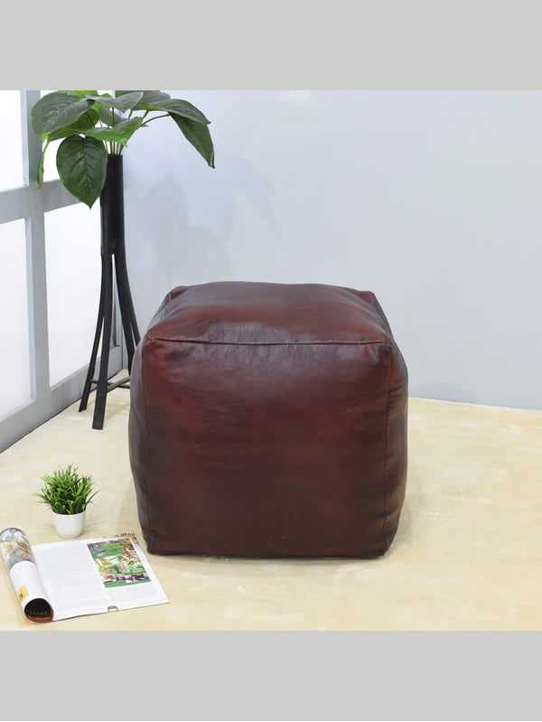 Midnight Cube Leather Pouf