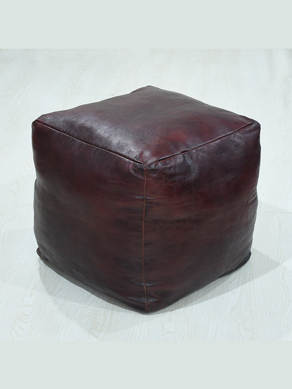 Midnight Cube Leather Pouf