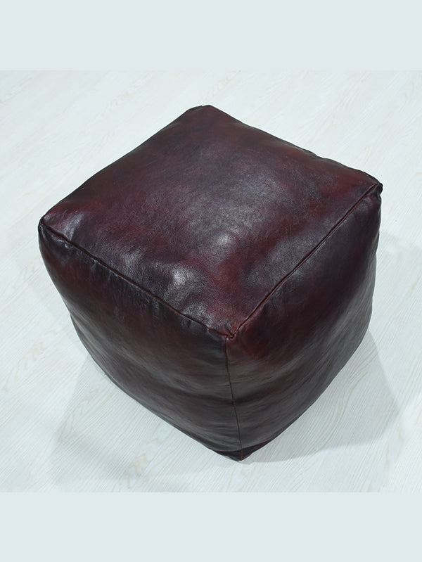 Midnight Cube Leather Pouf