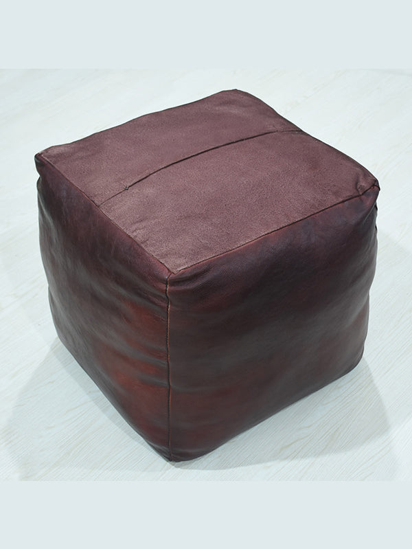 Midnight Cube Leather Pouf