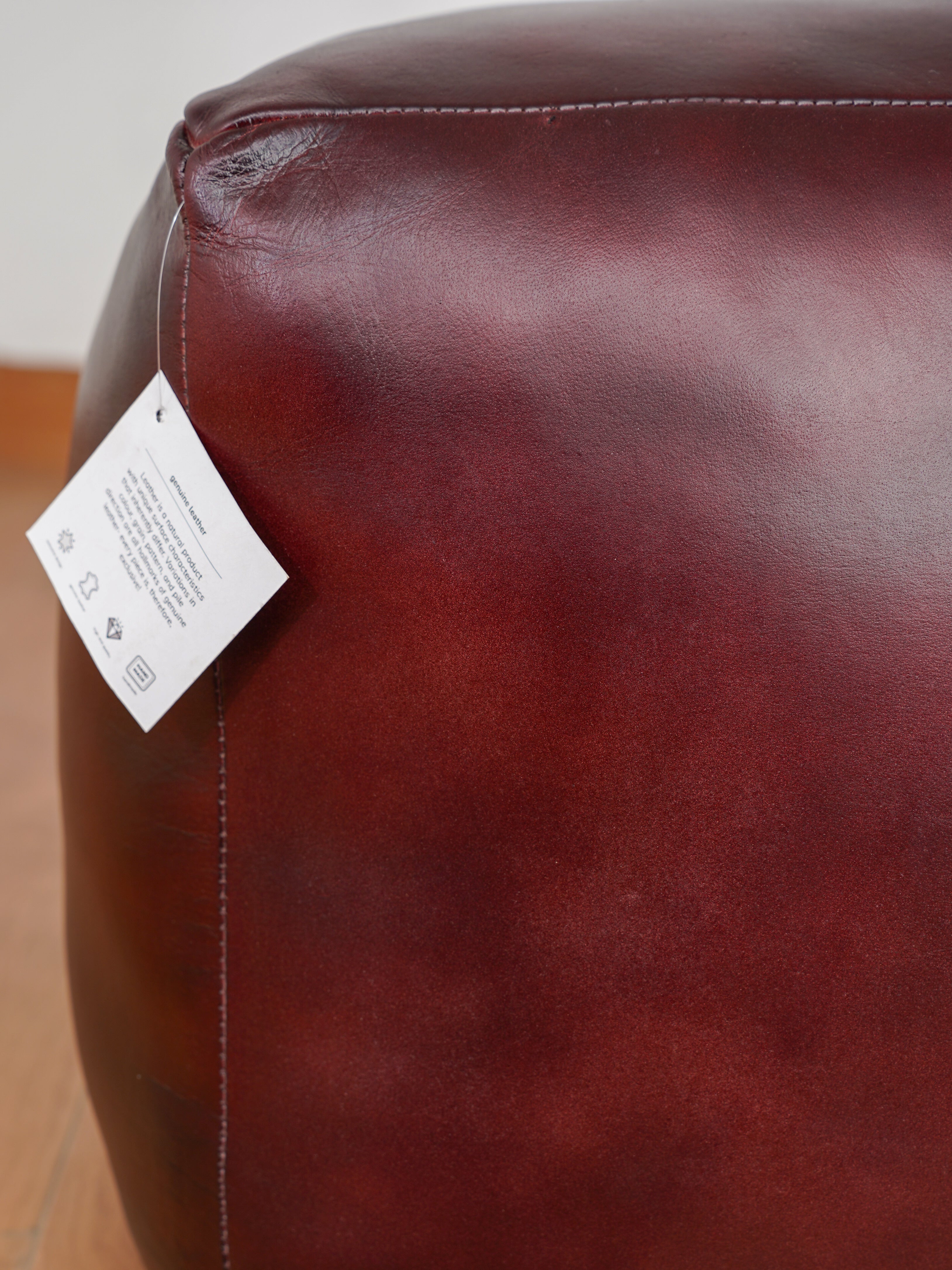Handmade Buffalo Leather Pouf – Multiple Sizes & Colors | Round or Square | Filled